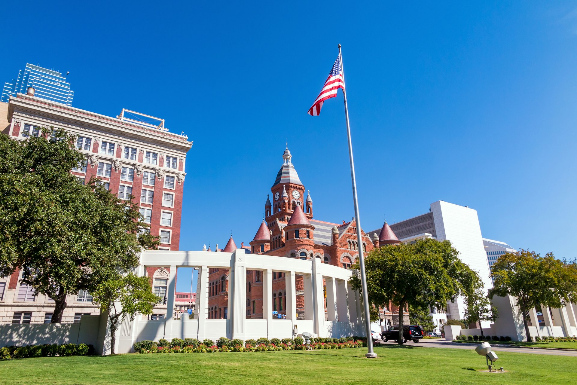 Dealey Plaza and its surrounding buildings in downtown Dallas