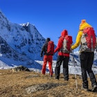 Group of 3 trekkers in Mount Everest National Park, Nepal