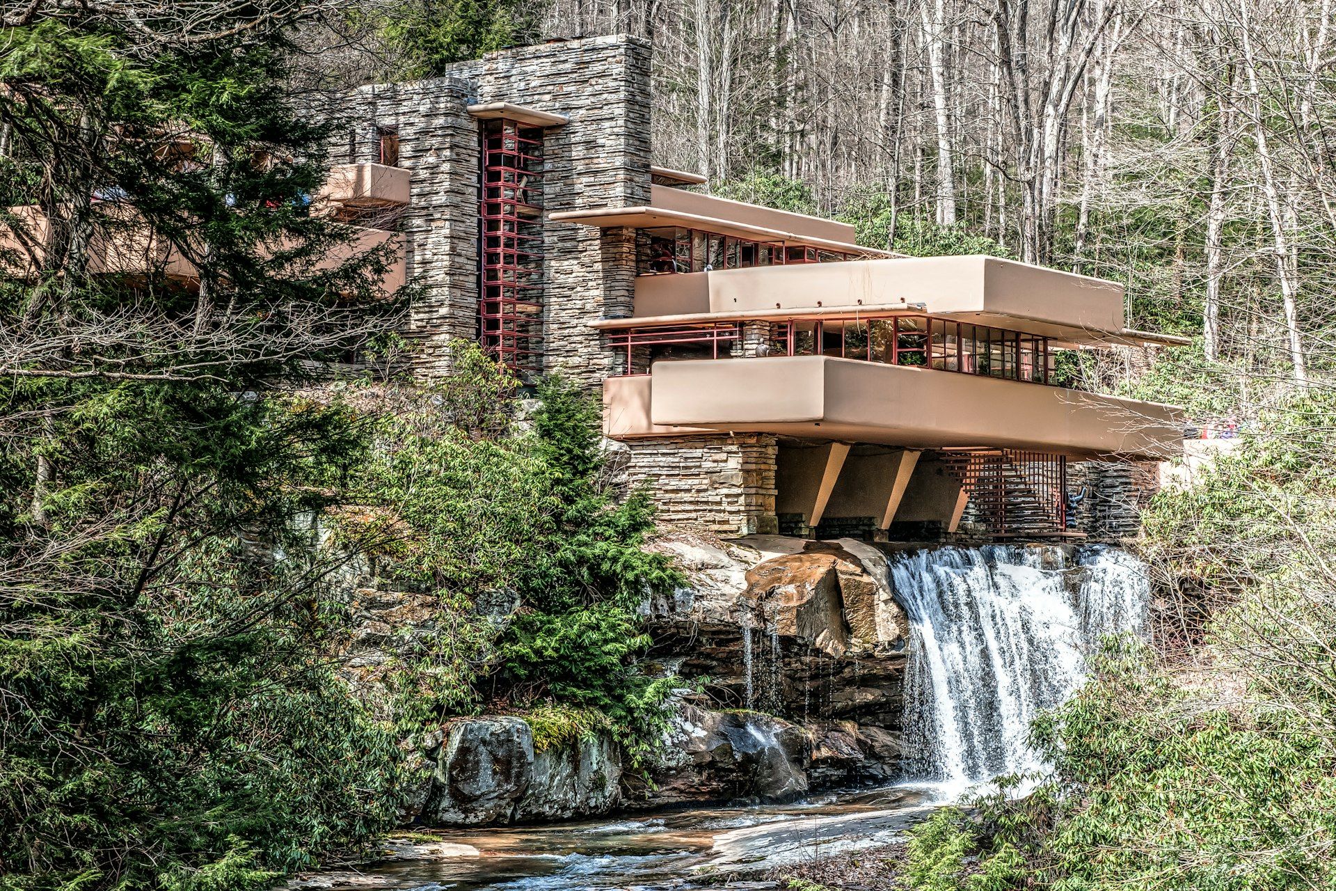 One of Frank Lloyd Wright's most famous works, Fallingwater was designed in 1935 and completed in 1937. It's remarkable in that it seems to hover over a 30-foot waterfall