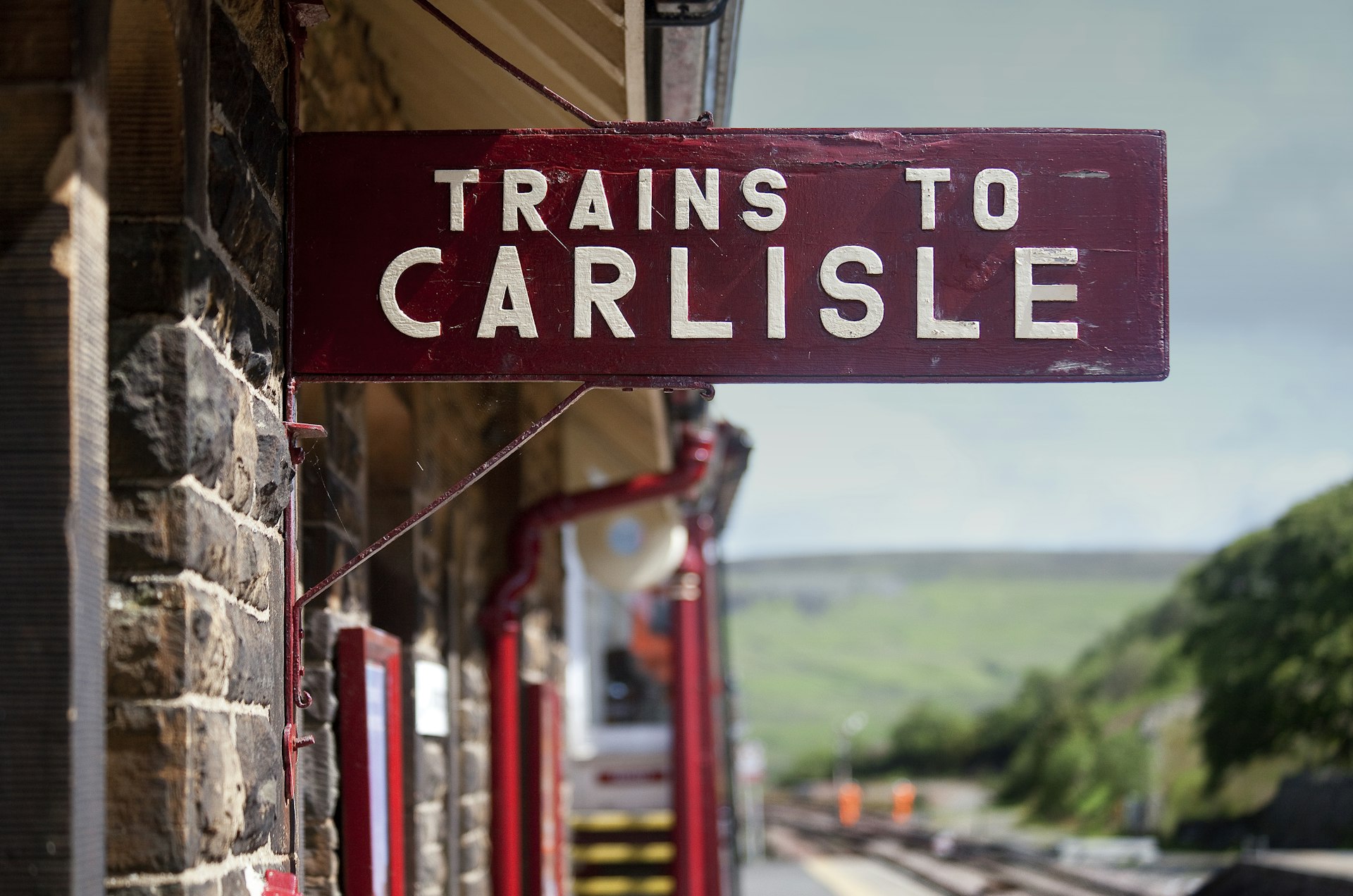 A railway station sign at Garsdale Head in Cumbria, England