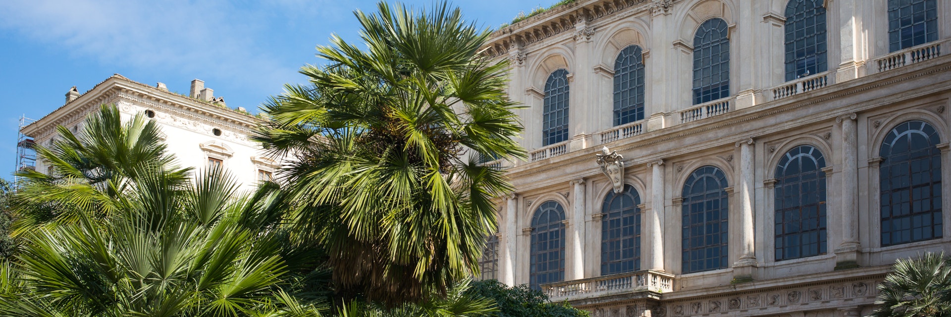 Rome, Italy - March 10, 2014: The  Palazzo Barberini facade seen from the entrance garden