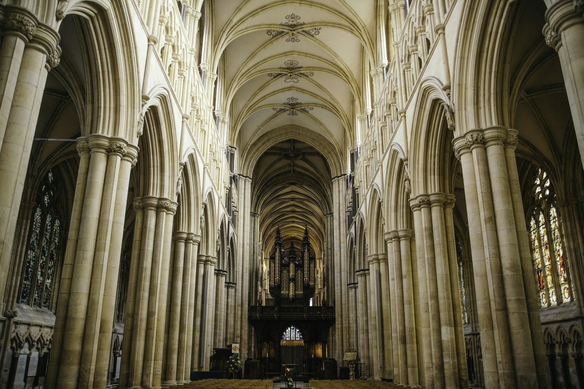 An interior shot of the incredible vaulted ceiling of Beverley Minster church