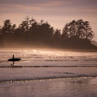 Silhouette Surfer Walking On Calm Beach