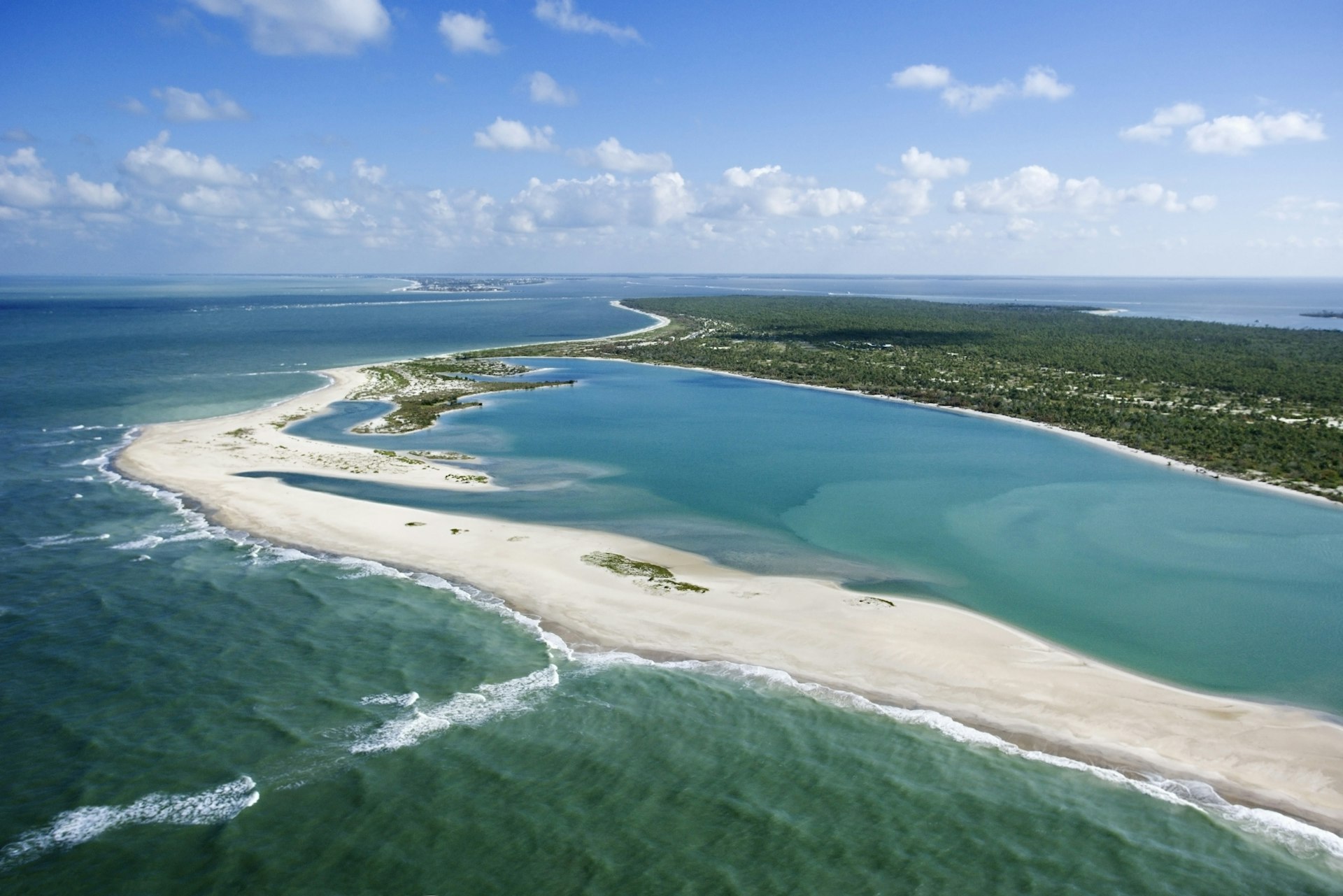An aerial view of Cayo Costa Island's white-sand coastline