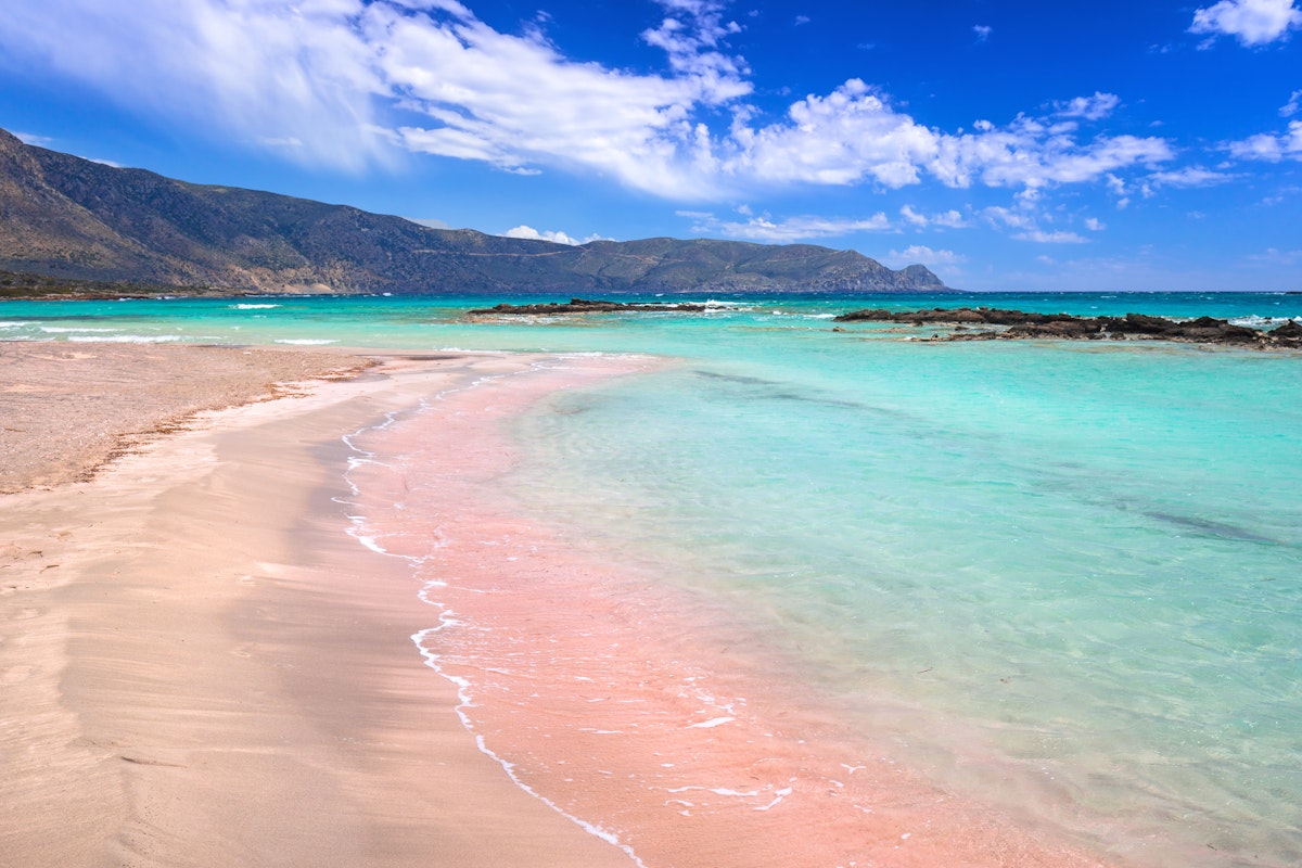 Elafonissi beach with pink sand on Crete.