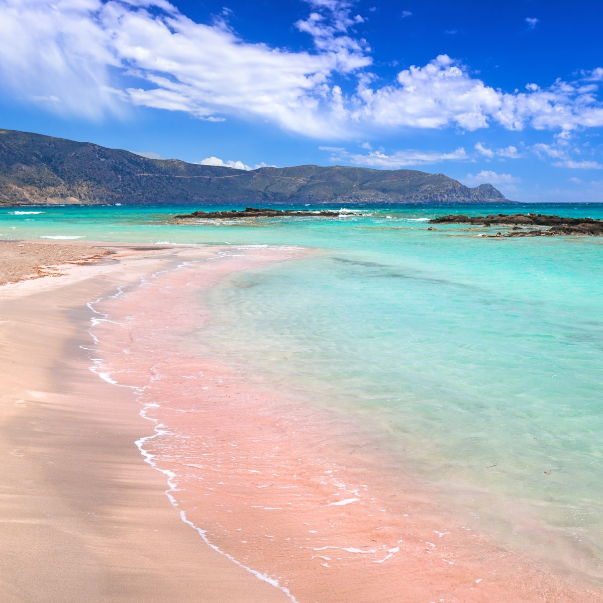 Elafonissi beach with pink sand on Crete.