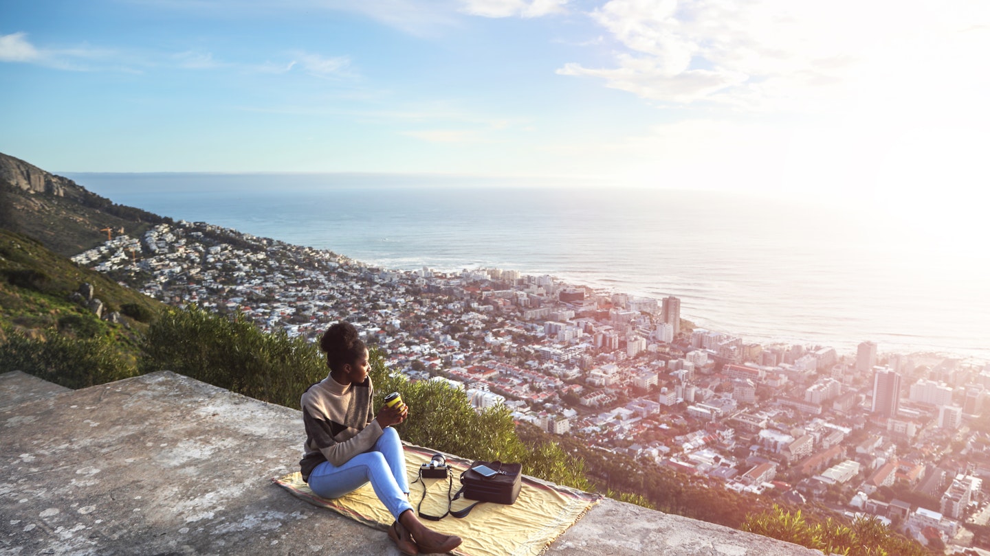 Traveller looking down on Cape Town.