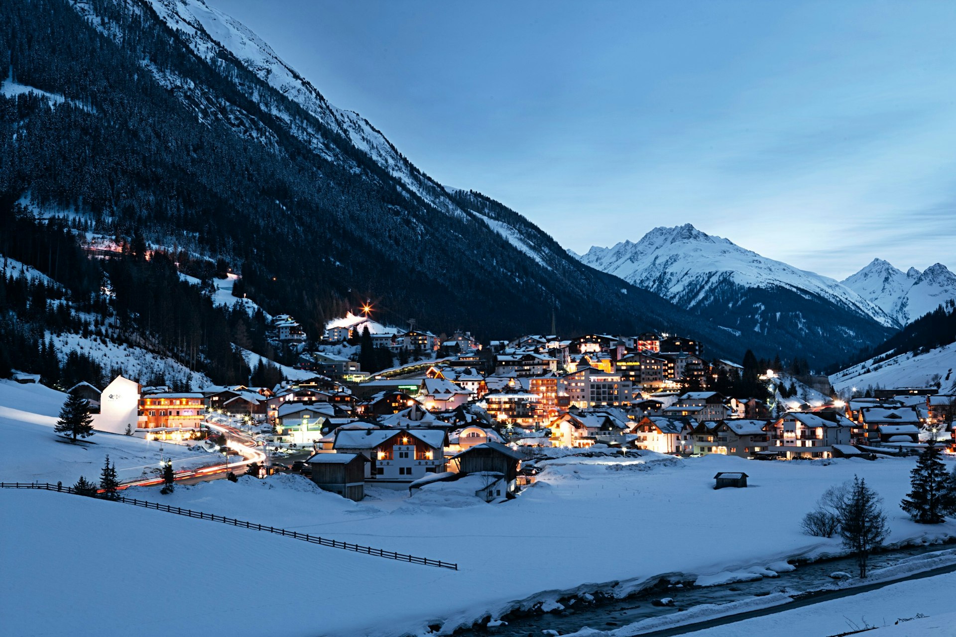 A resort view of the ski resort of Ischgl in Austria