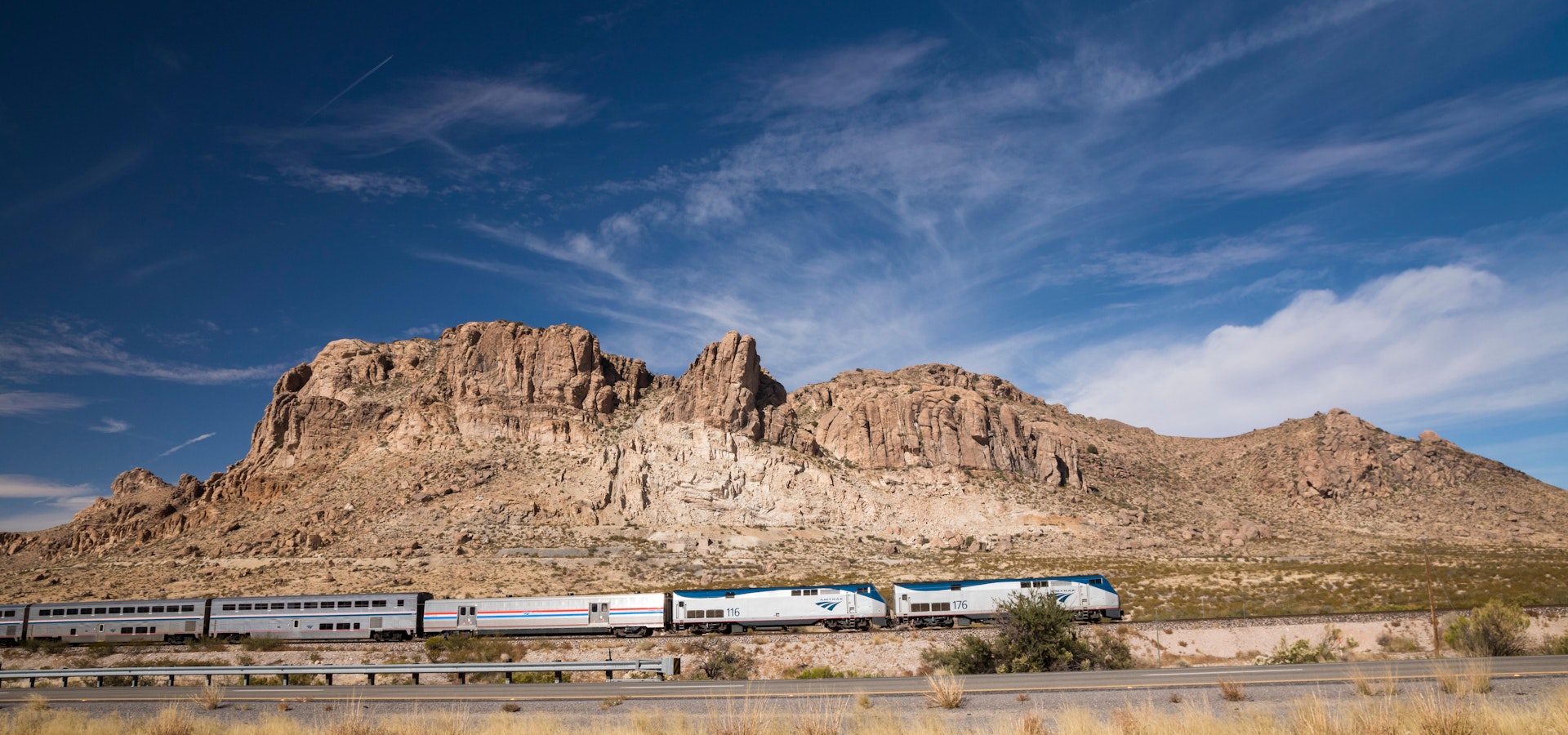Steins, New Mexico - The Amtrak Texas Eagle, eastbound from Los Angeles to Chicago, in western New Mexico.