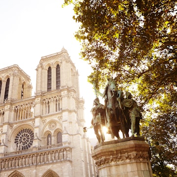 Equestrian statue outside Notre Dame.