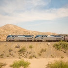 Amtrak train in the New Mexico desert.