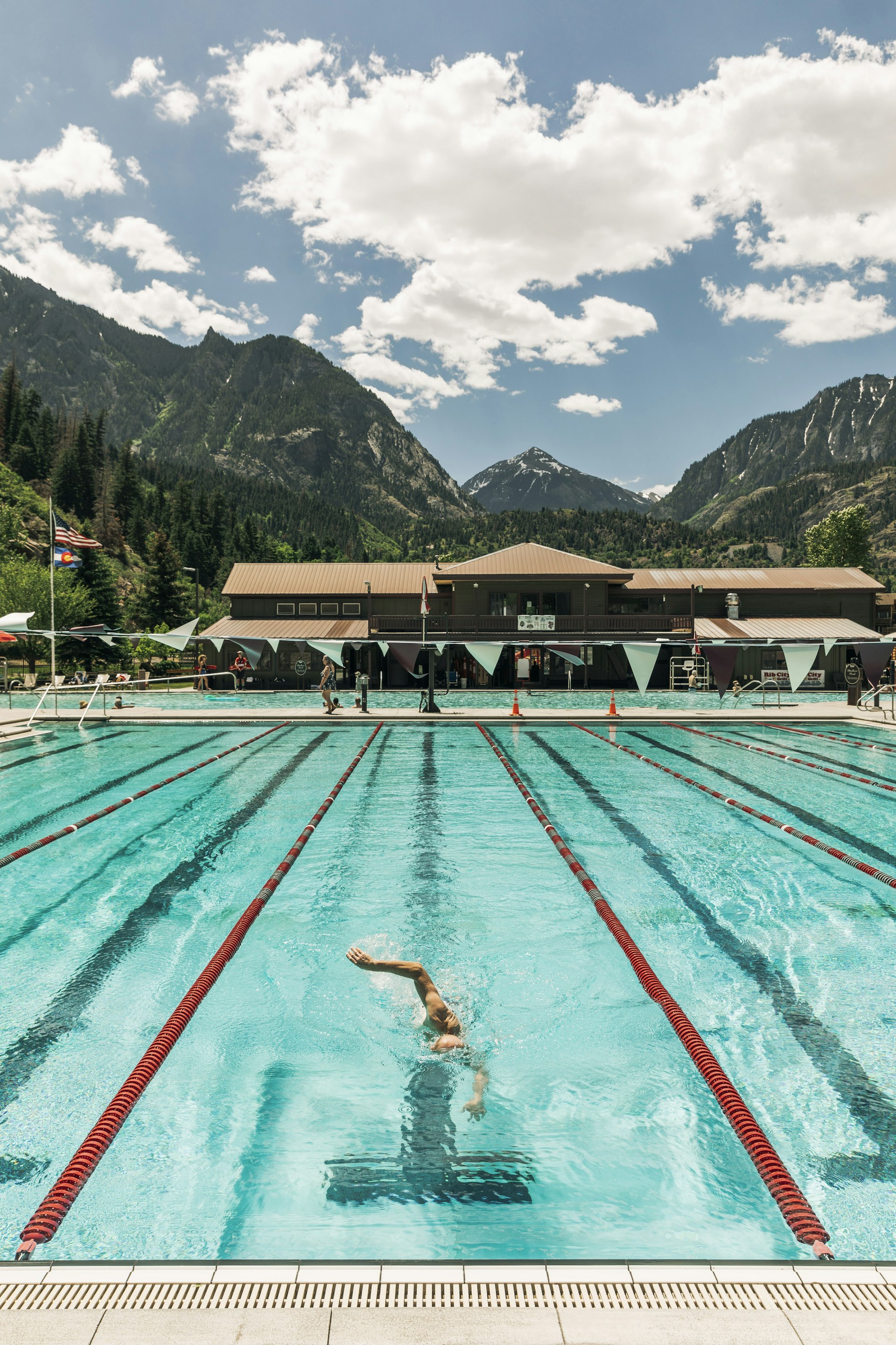 A lap swimmer at Ouray Hot Springs in Ouray, Colorado