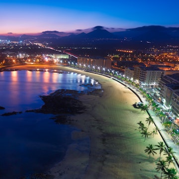 Aerial view of Arrecife in Lanzarote at night