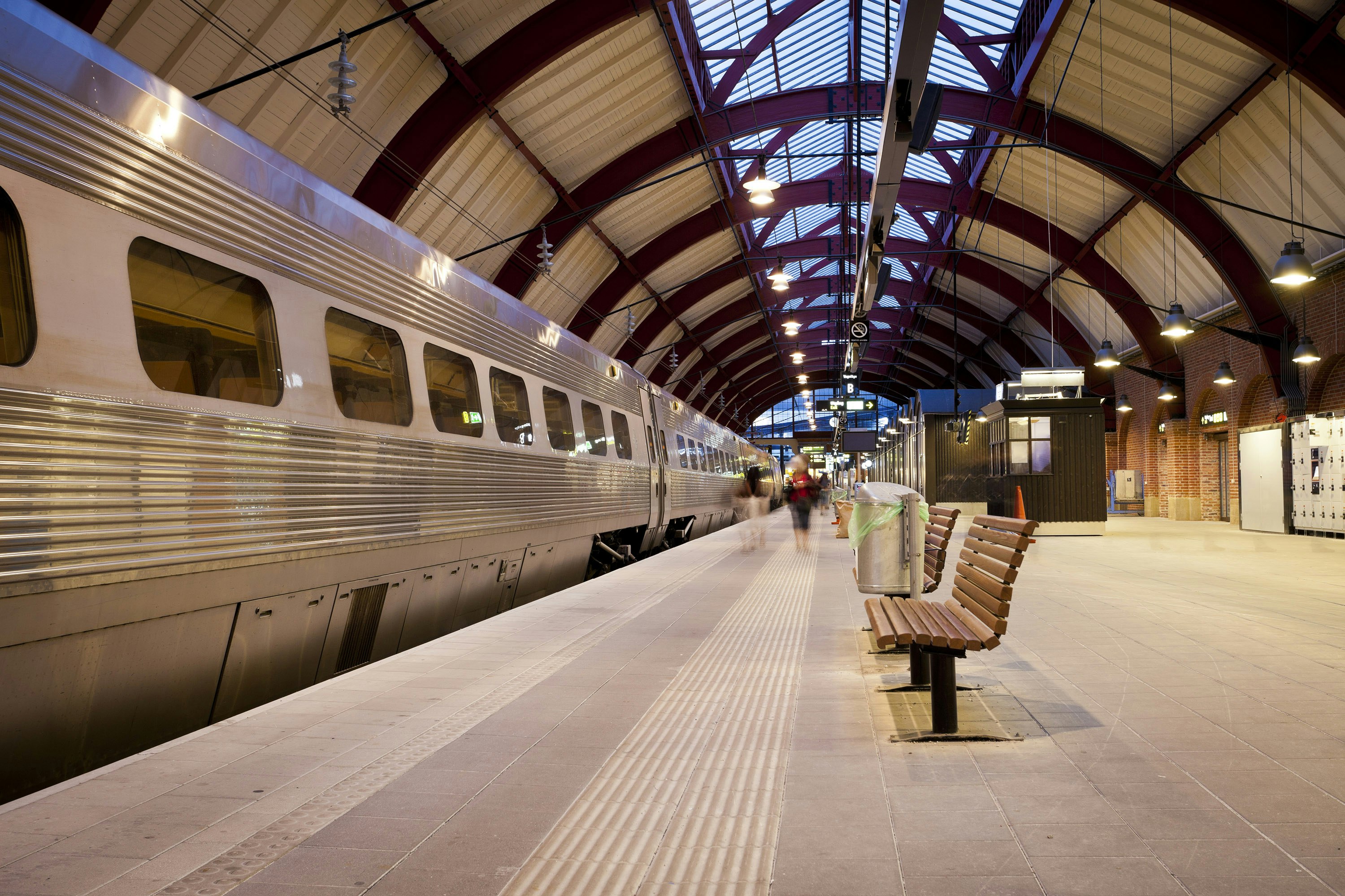 Long distance train waits at the Malmo Railway Station, Sweden
