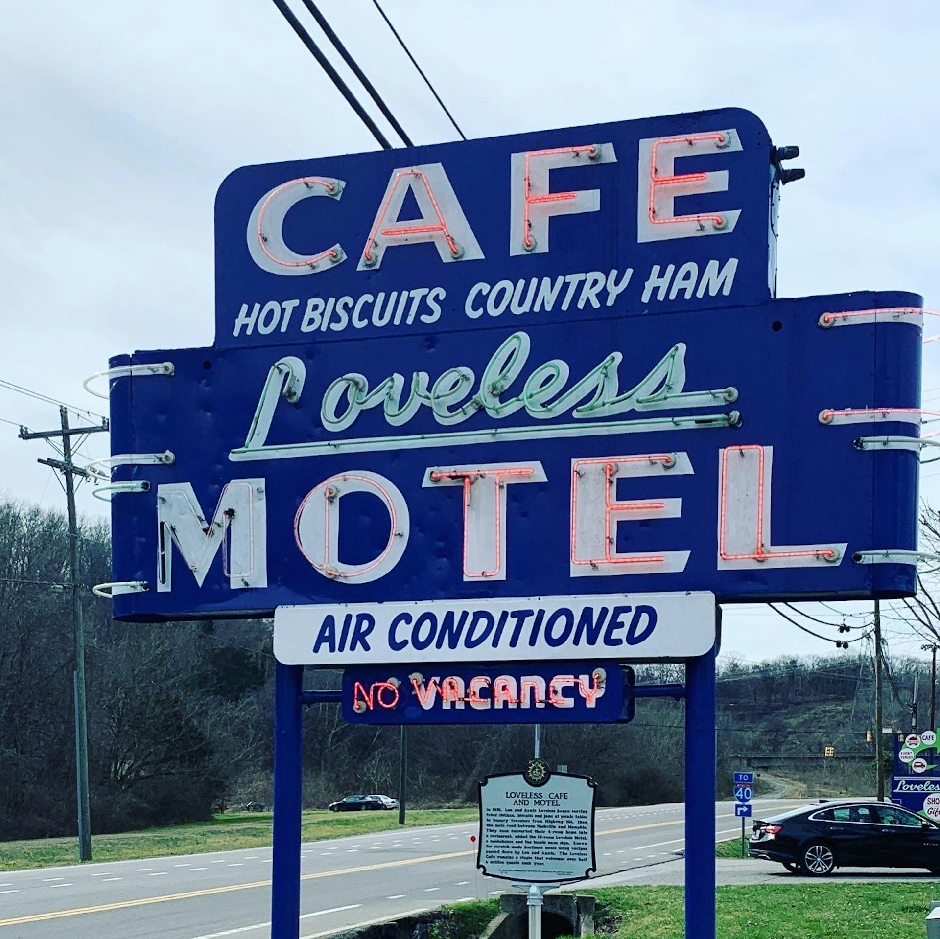 Iconic blue and white sign at Loveless Cafe