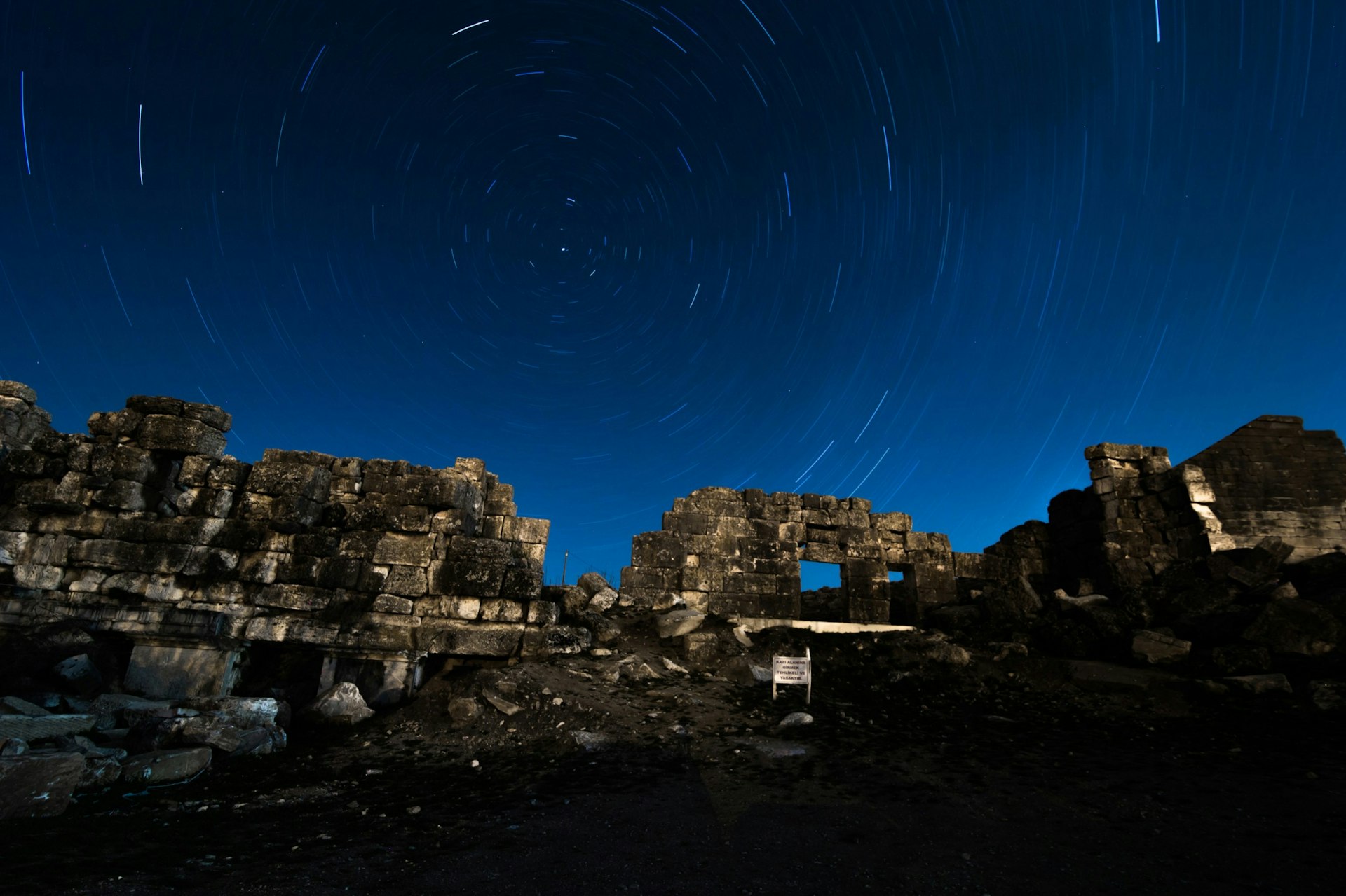 Shooting stars seen in the sky over the ancient city of Aizanoi
