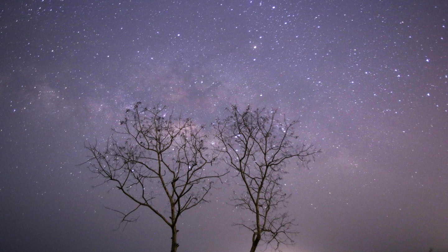 The Lyrid meteor shower passing near the Milky Way over Thanlyin near Myanmar