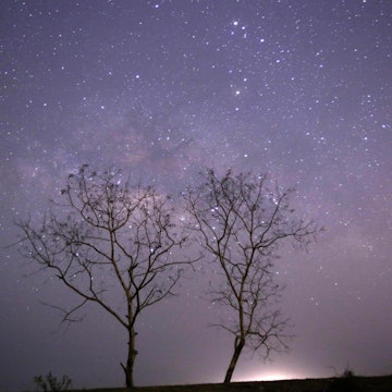 The Lyrid meteor shower passing near the Milky Way over Thanlyin near Myanmar