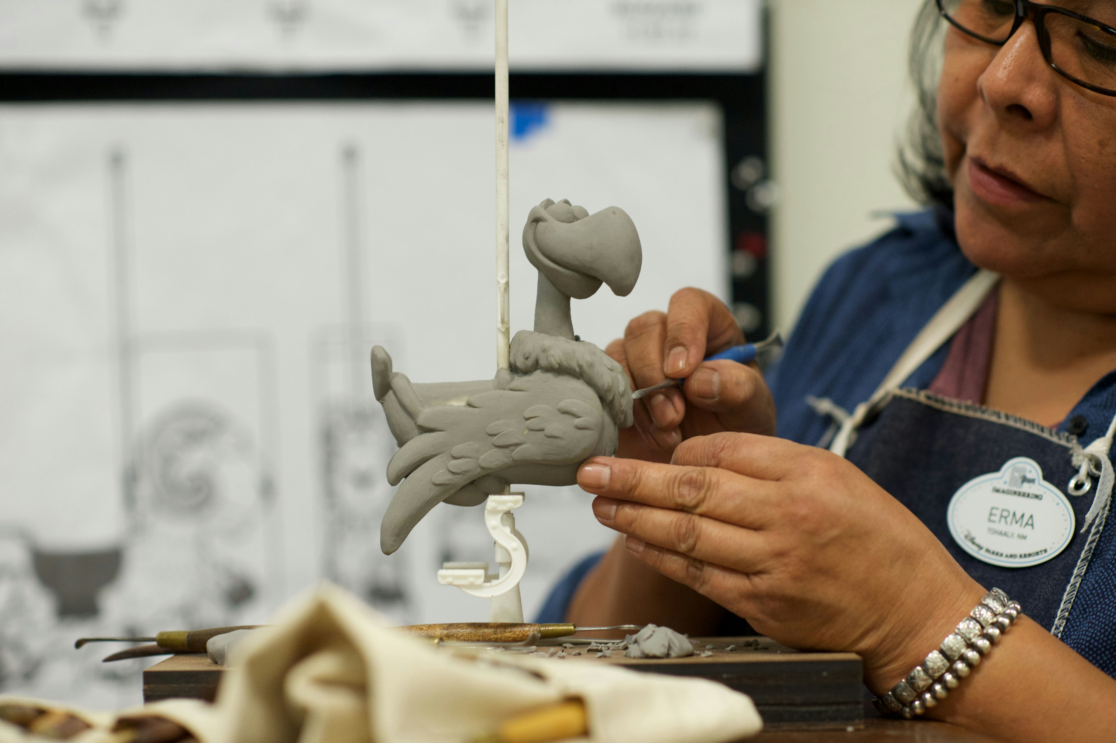 MAQUETTE SCULPTING BY WALT DISNEY IMAGINEERS FOR JESSIES CRITTER CAROUSEL  Walt Disney Imagineers sculpt maquettes for Jessies Critter Carousel, a new attraction coming to Pixar Pier at Disney California Adventure park. Inspired by Jessies wilderness friends featured in Woodys Roundup television show from Toy Story 2, Jessie’s Critter Carousel is a classic boardwalk carousel play set with a whimsical spin from those colorful Pixar characters