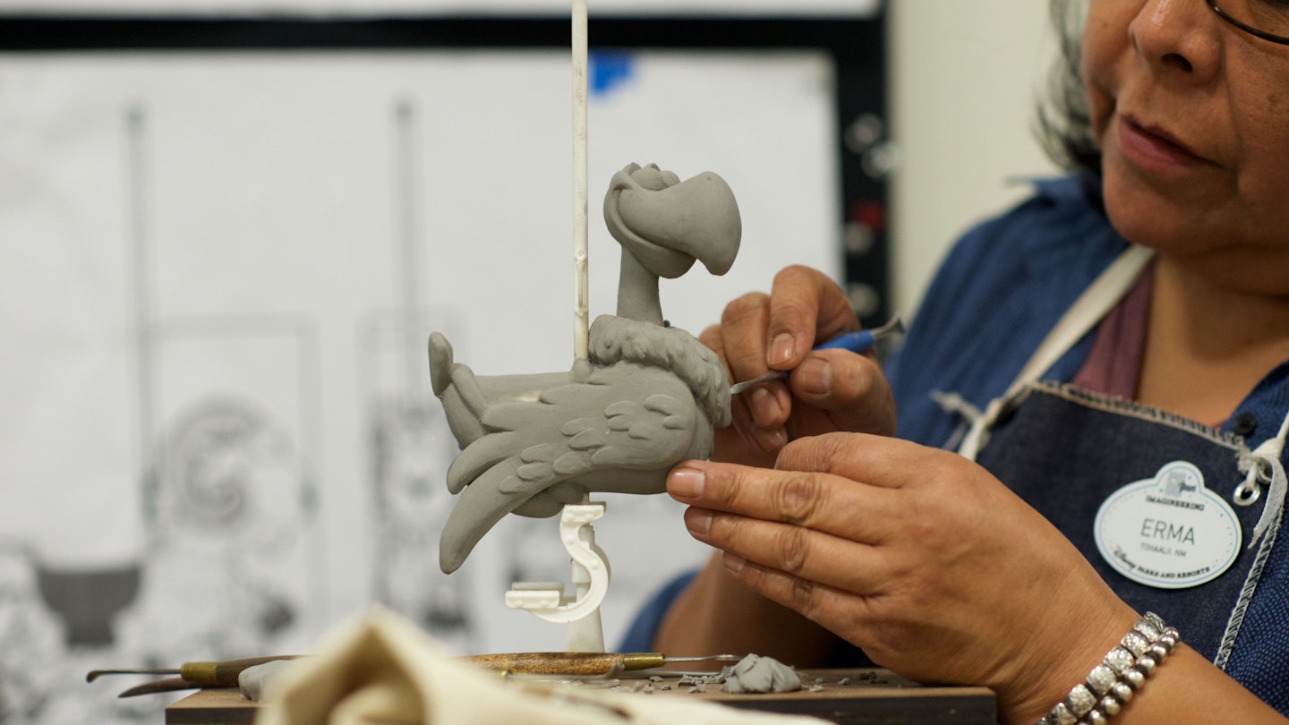 MAQUETTE SCULPTING BY WALT DISNEY IMAGINEERS FOR JESSIE’S CRITTER CAROUSEL – Walt Disney Imagineers sculpt maquettes for Jessie’s Critter Carousel, a new attraction coming to Pixar Pier at Disney California Adventure park. Inspired by Jessie’s wilderness friends featured in Woody’s Roundup television show from “Toy Story 2,” Jessie’s Critter Carousel is a classic boardwalk carousel play set with a whimsical spin from those colorful Pixar characters. Jessie the Yodeling Cowgirl invites guests to saddle up on one of her adorable critters for a rootin’ tootin’ spin. Jessie’s Critter Carousel will be located in Toy Story Boardwalk, the neighborhood in Pixar Pier inspired by Disney•Pixar’s “Toy Story.”  (Aaron Poole/Disneyland Resort)