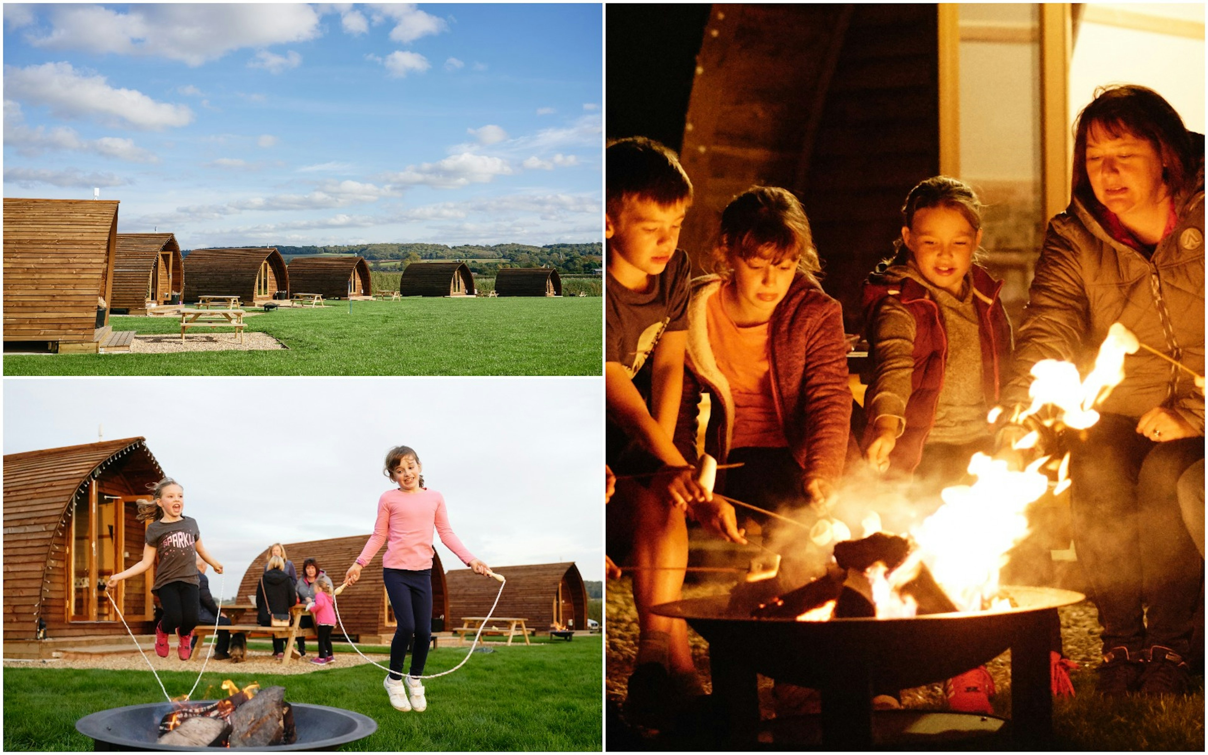 Family sit by a campfire