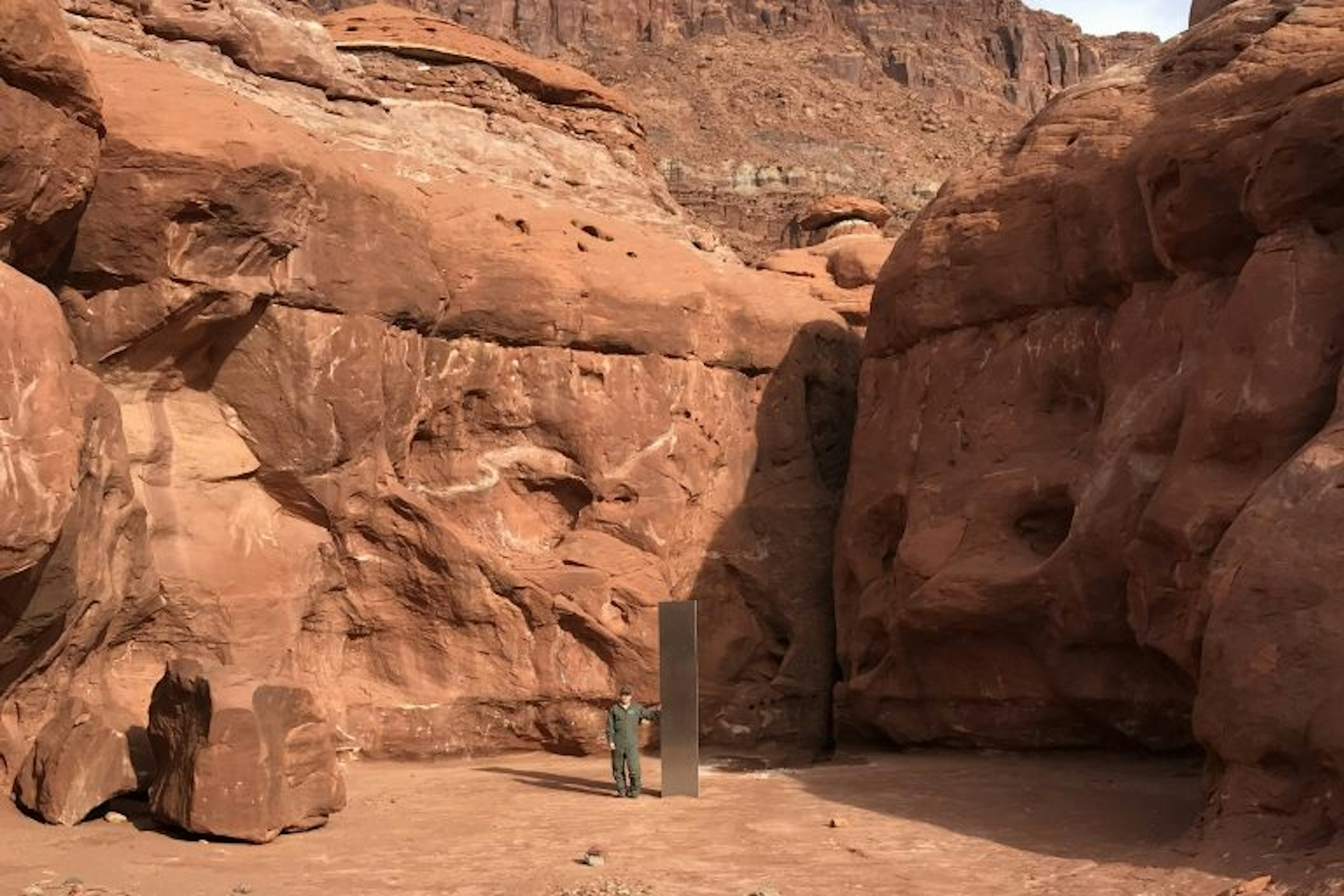 A giant metal monolith found in a desert in Utah