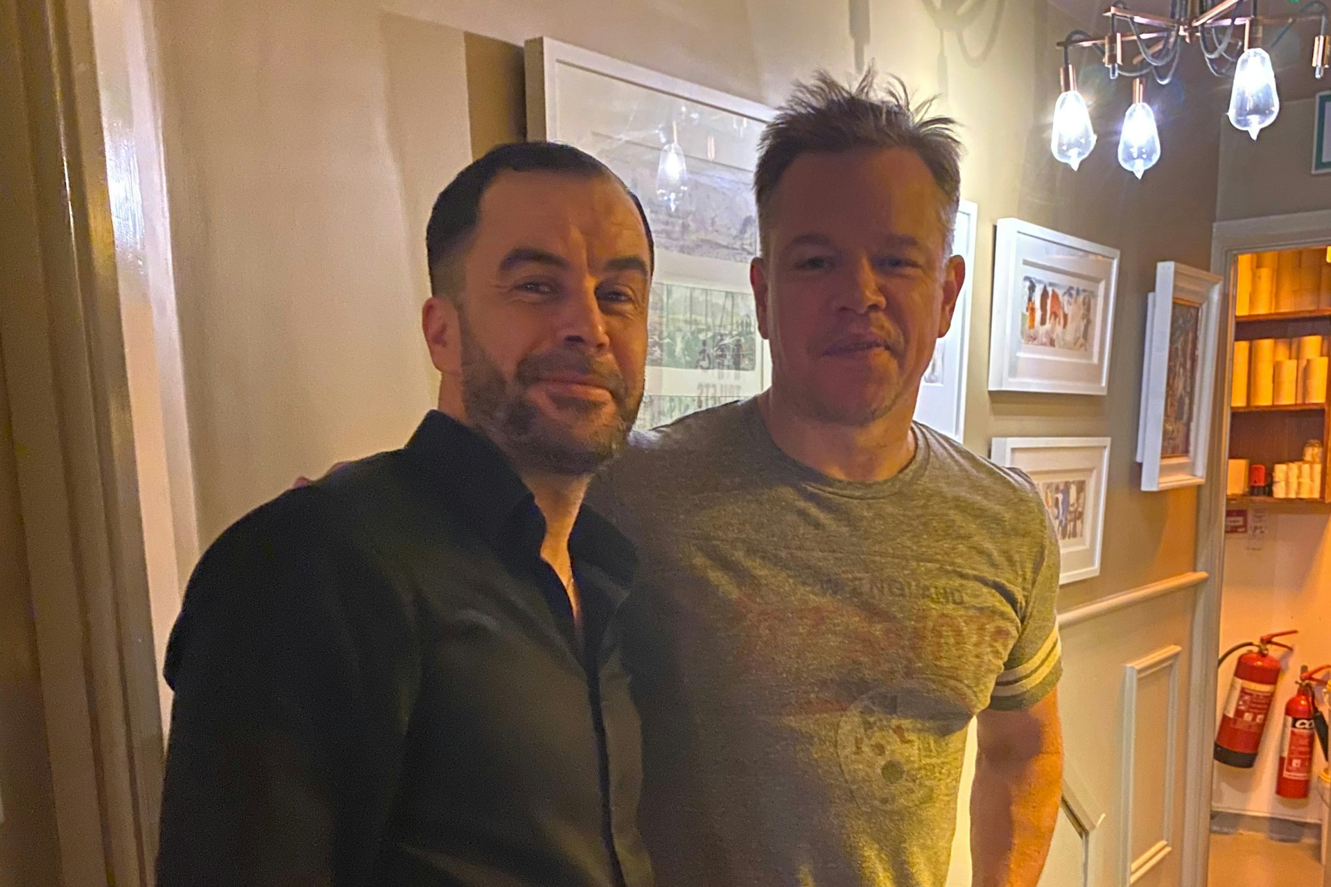 Matt Damon with Raouf Djeffal, owner of Ouzo's restaurant