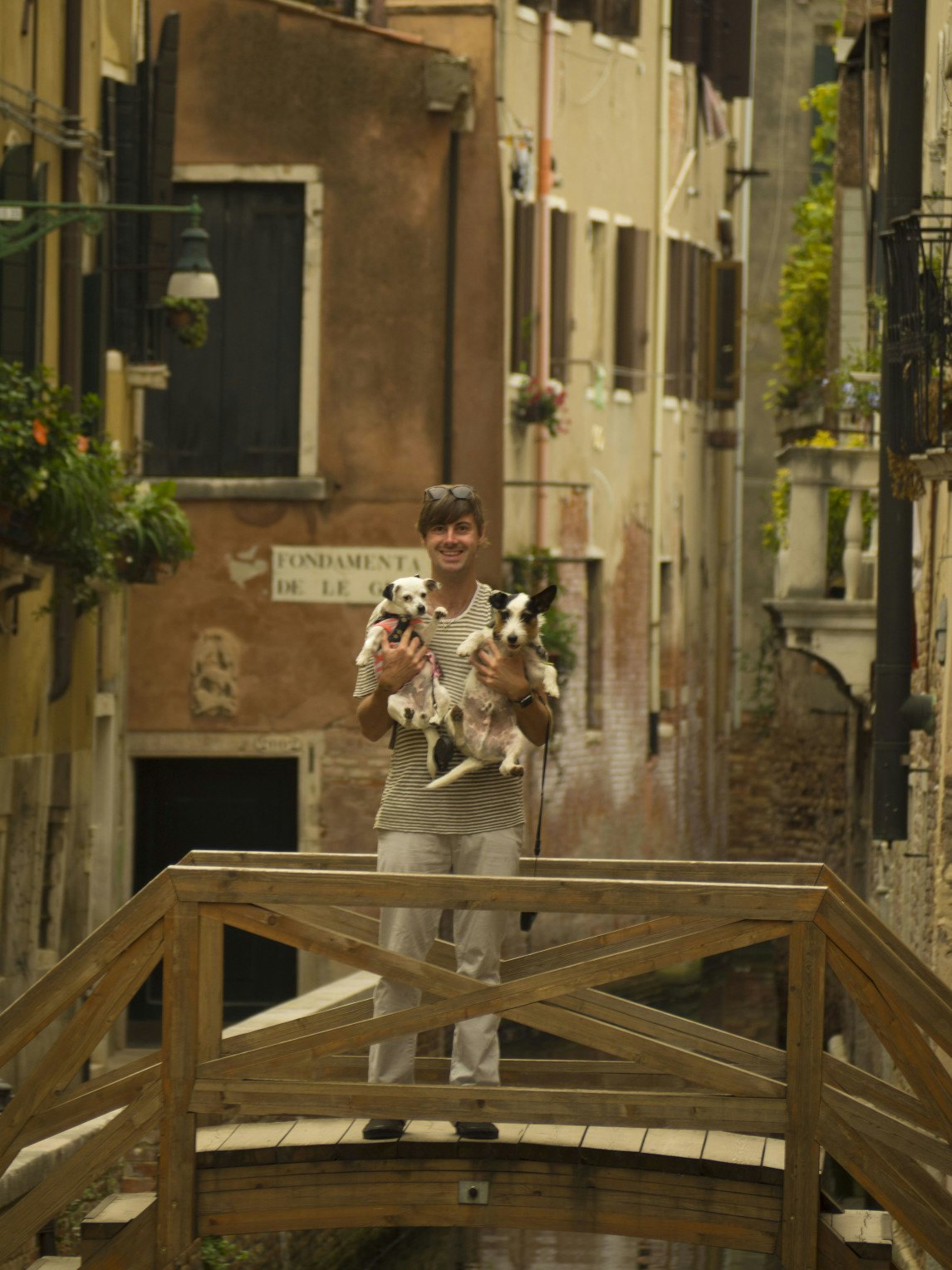 Phil holding Sundae and Toby in Venice.jpg