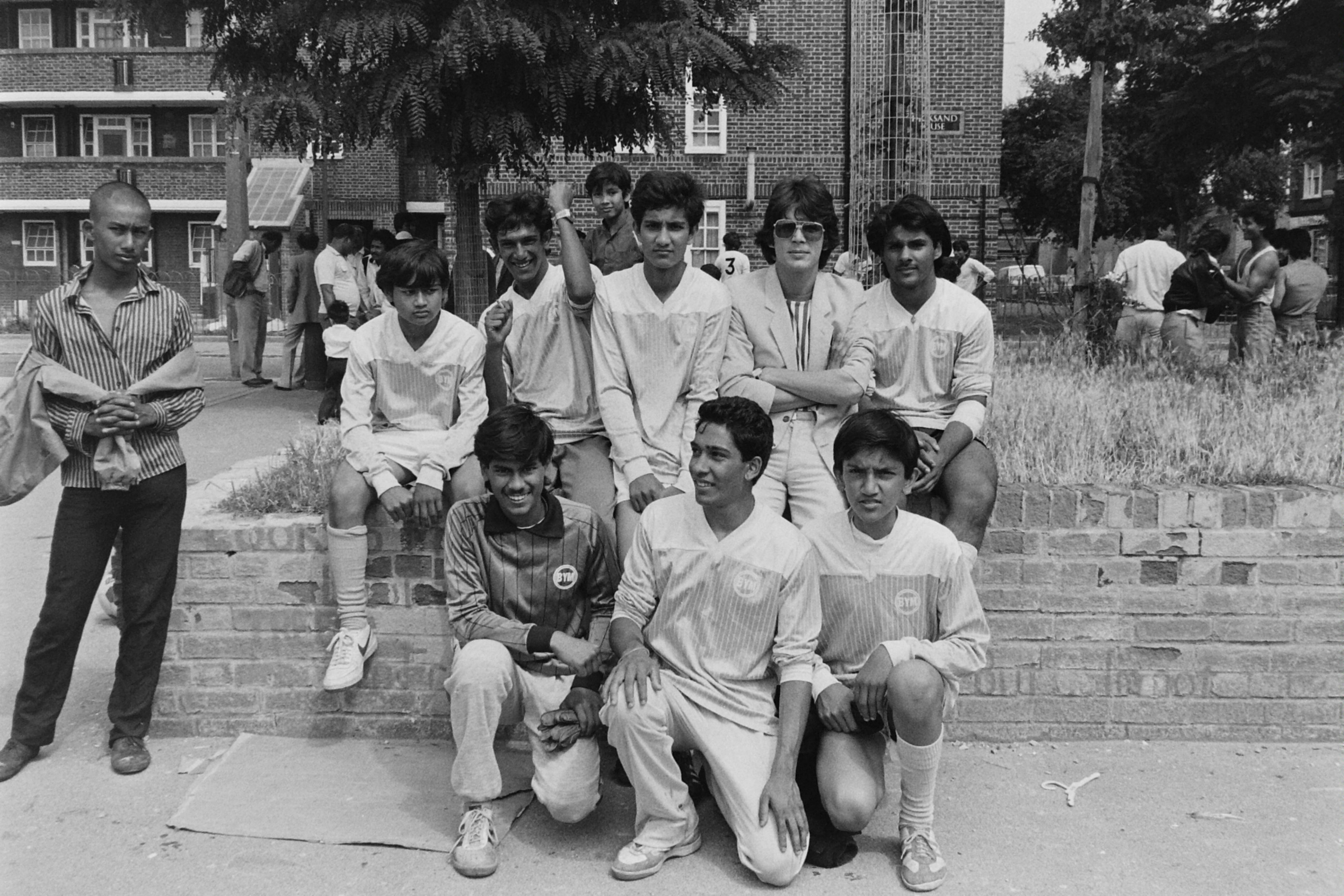 A team picture in black and white