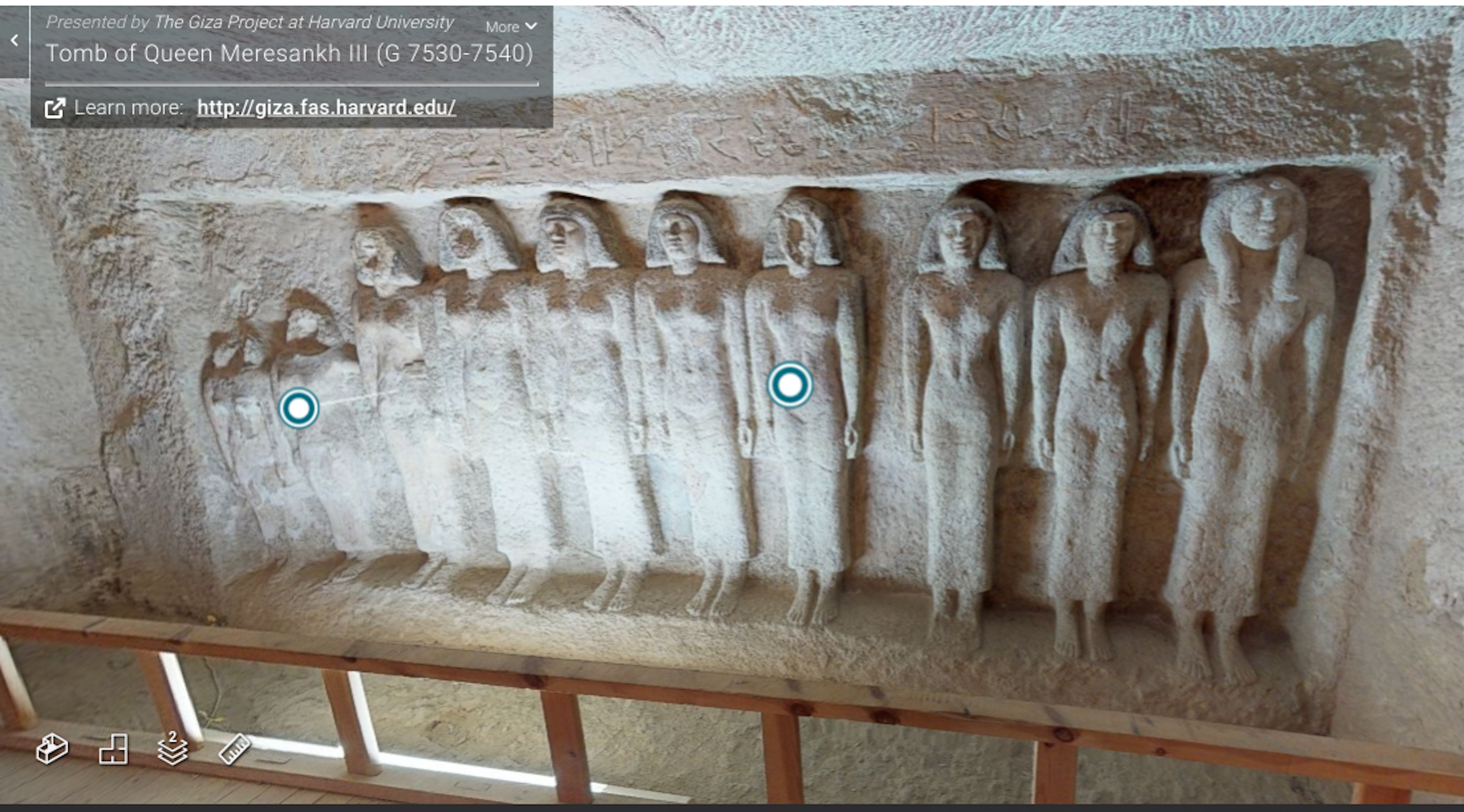 Screenshot of 10 female rock-carvings from the virtual tour of the tomb of Meresankh III