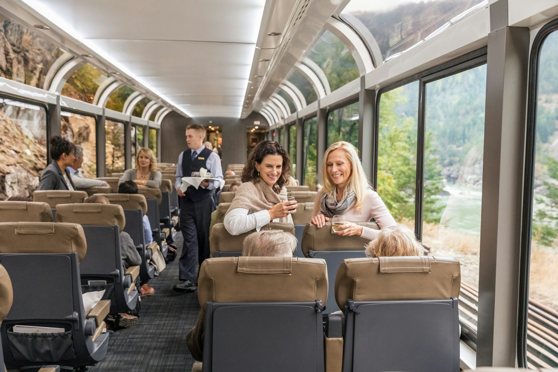 People travelling in a Rocky Mountaineer train