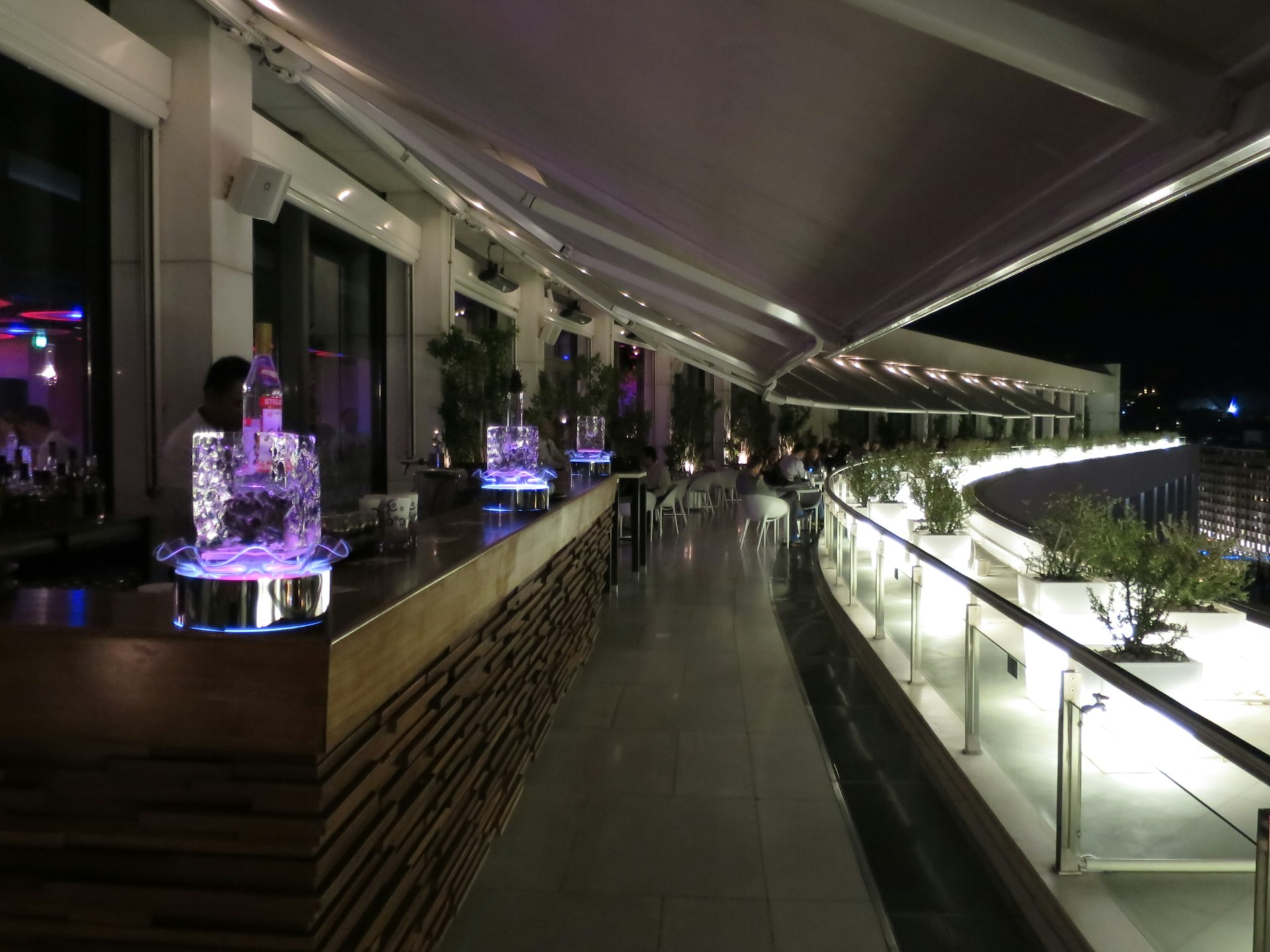 View of Galaxy rooftop restaurant and bar at night 
