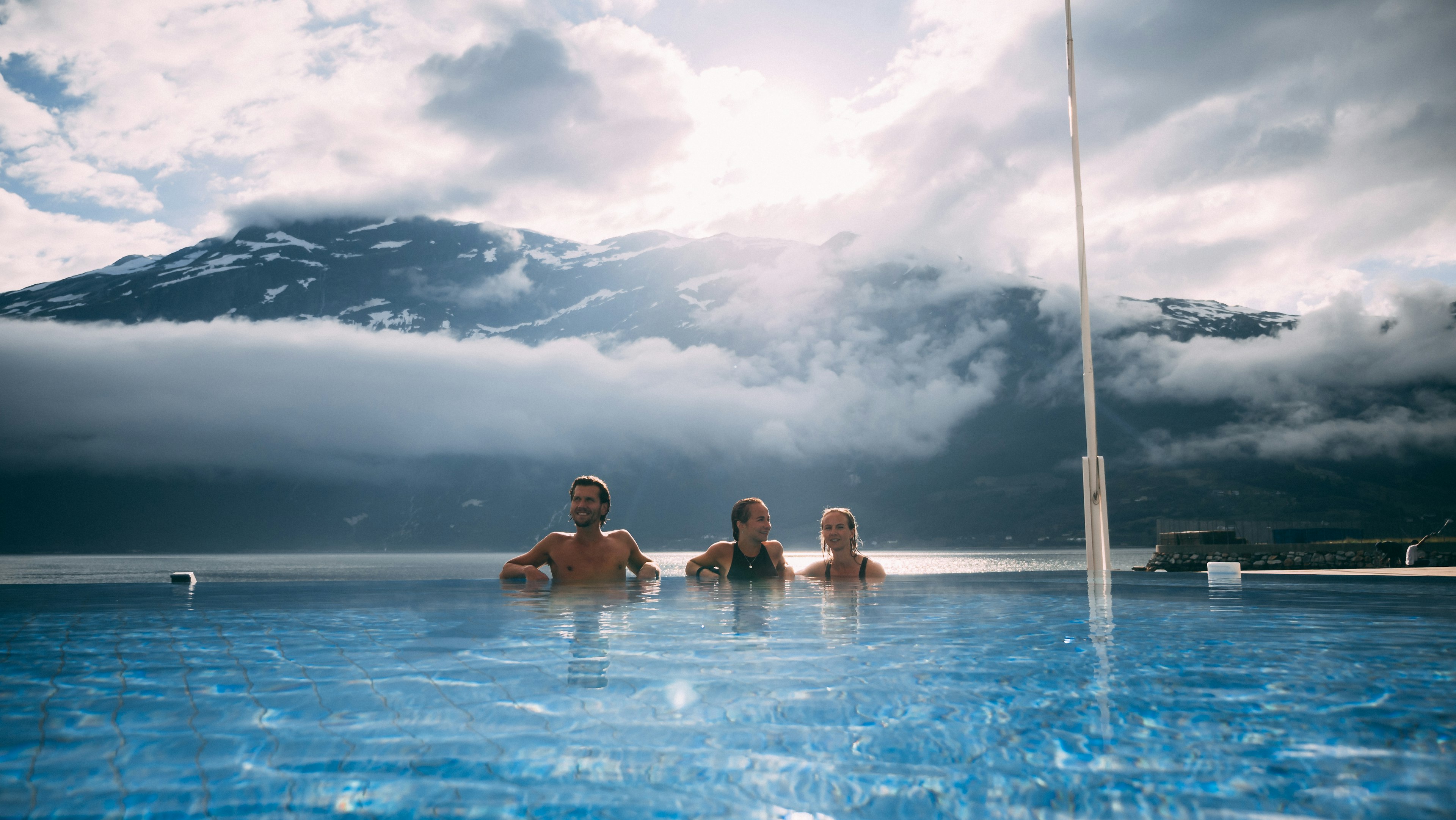 Three friends in a hot spring