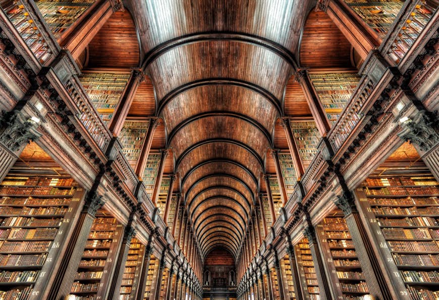 A vast library packed with books in Trinity College, Dublin