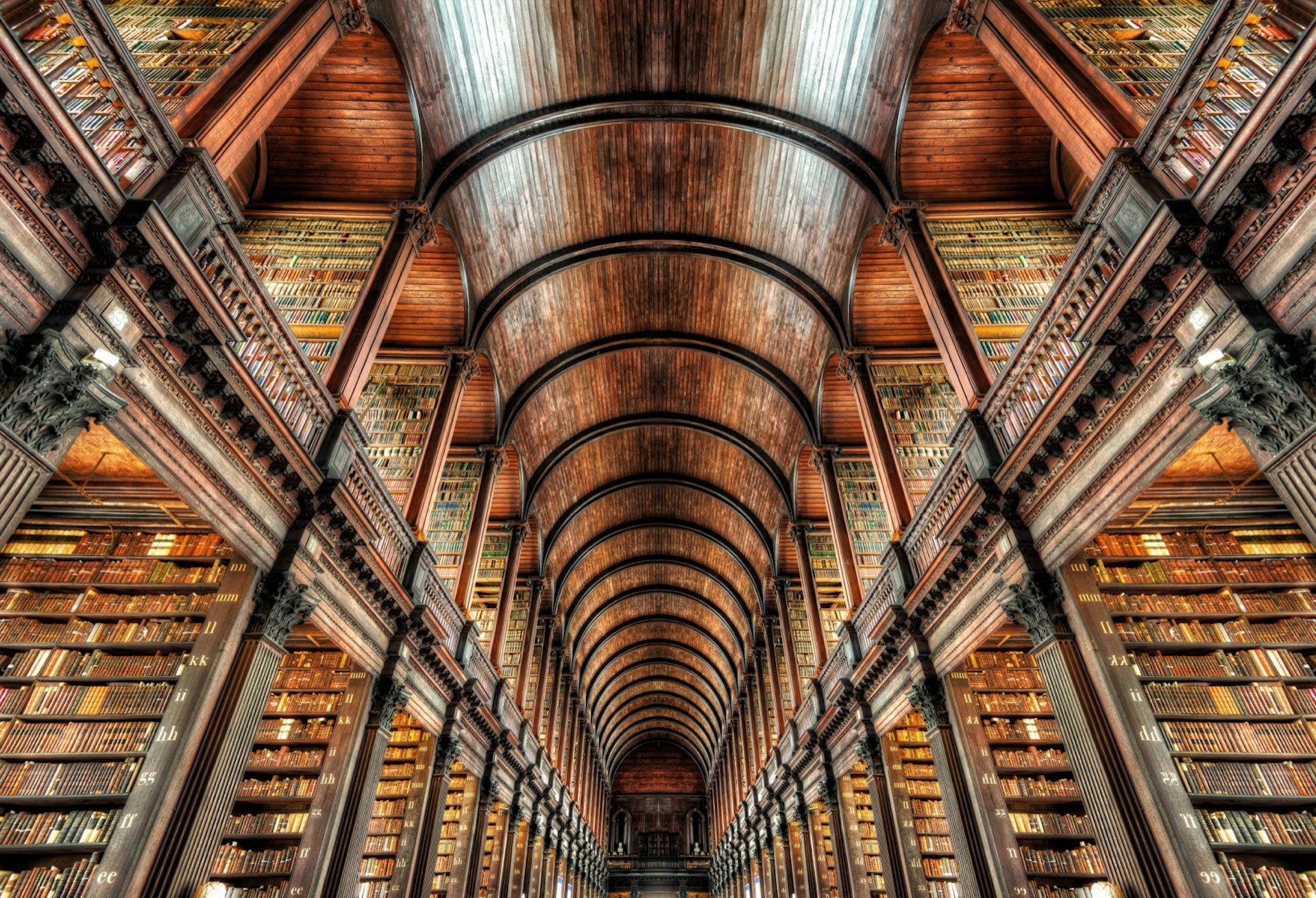 A vast library packed with books in Trinity College, Dublin