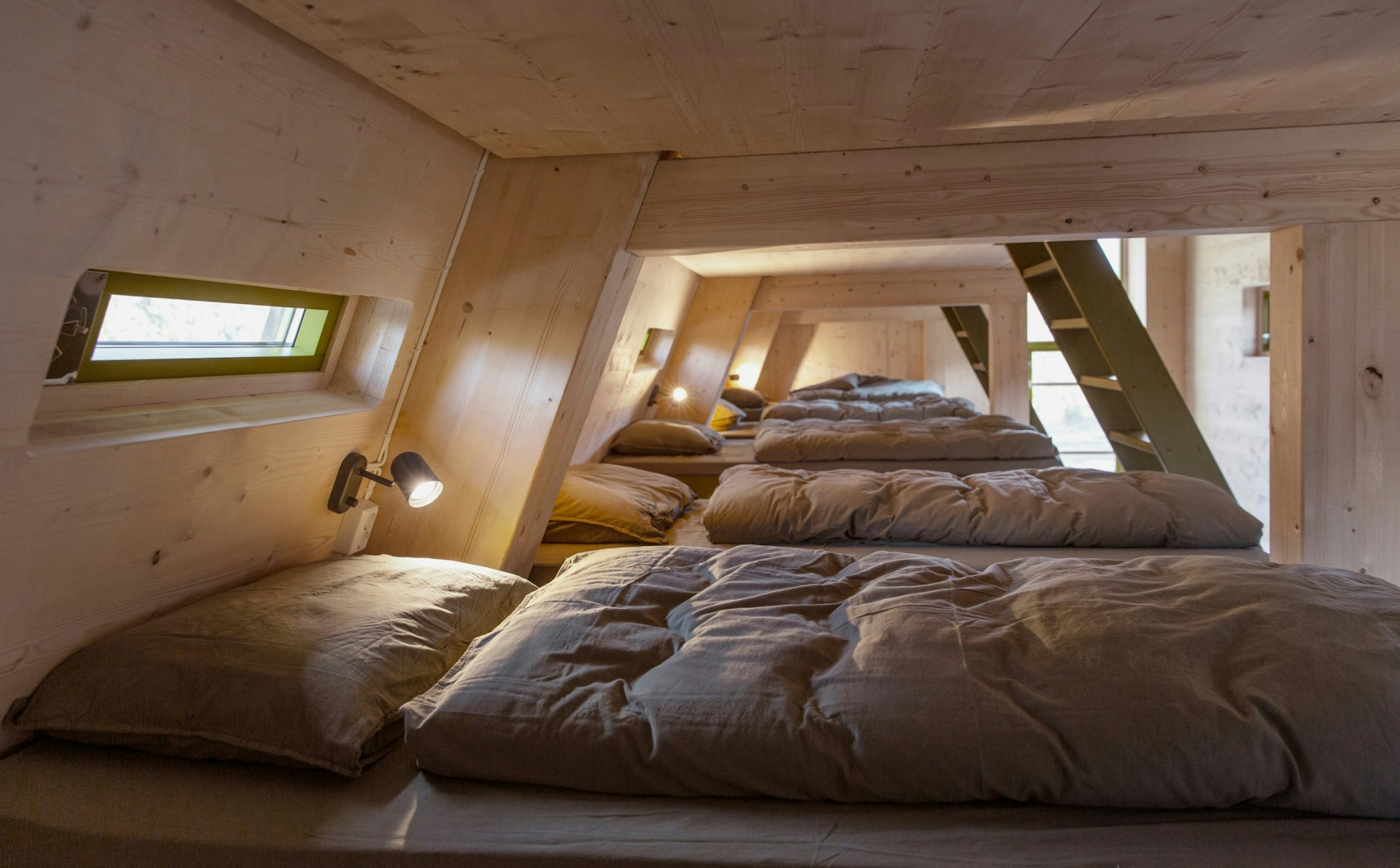 A dormitory at the wooden Tungestølen hiking cabin in Norway