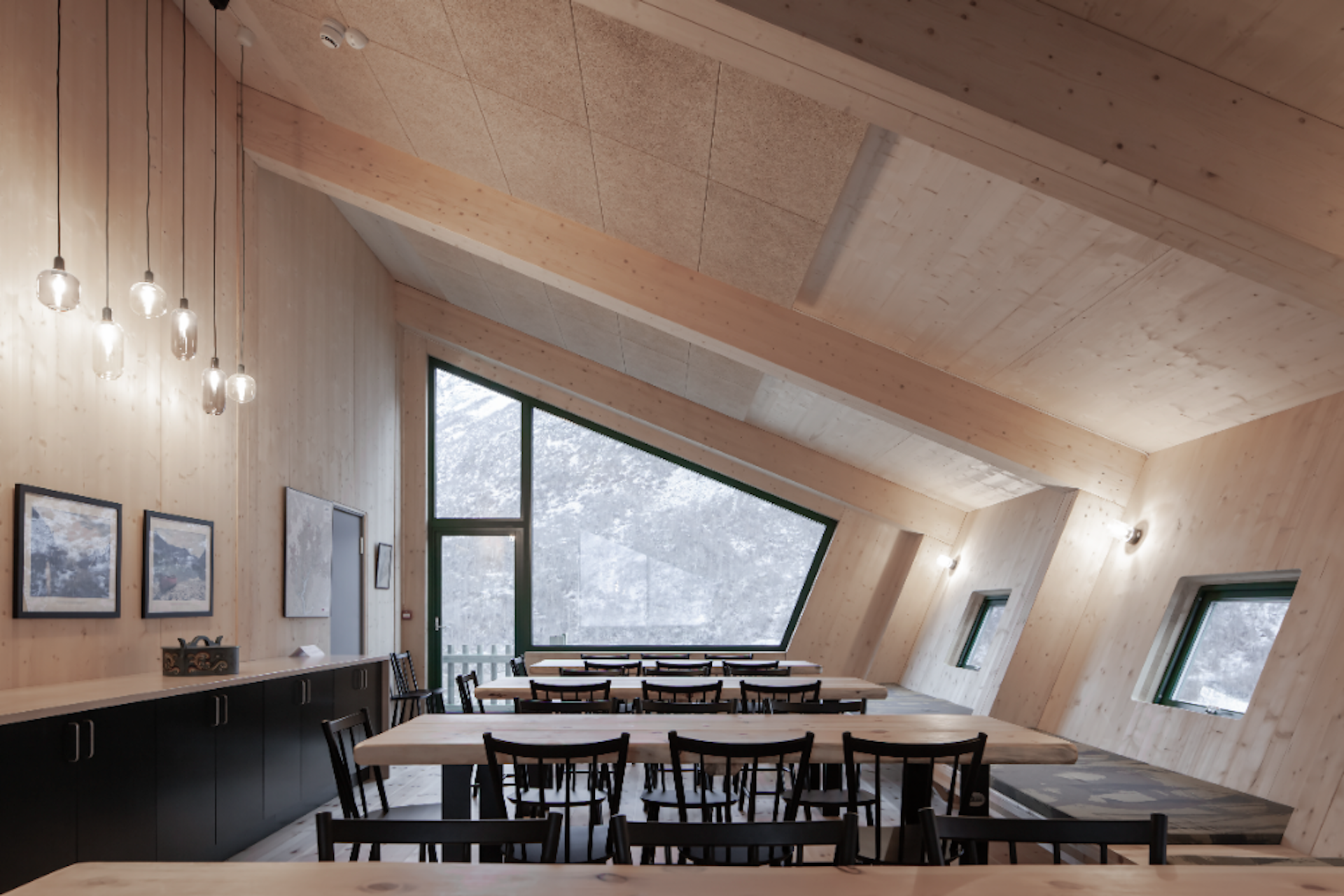 The dining room at the Tungestolen hiking cabin in Norway