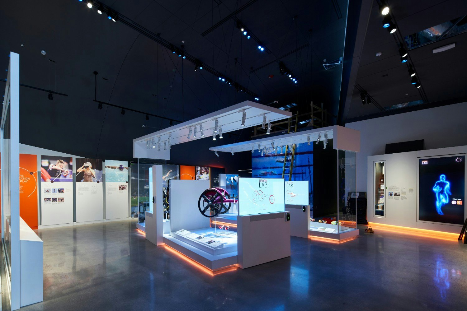 A room in a museum with displays on athletics and athletes