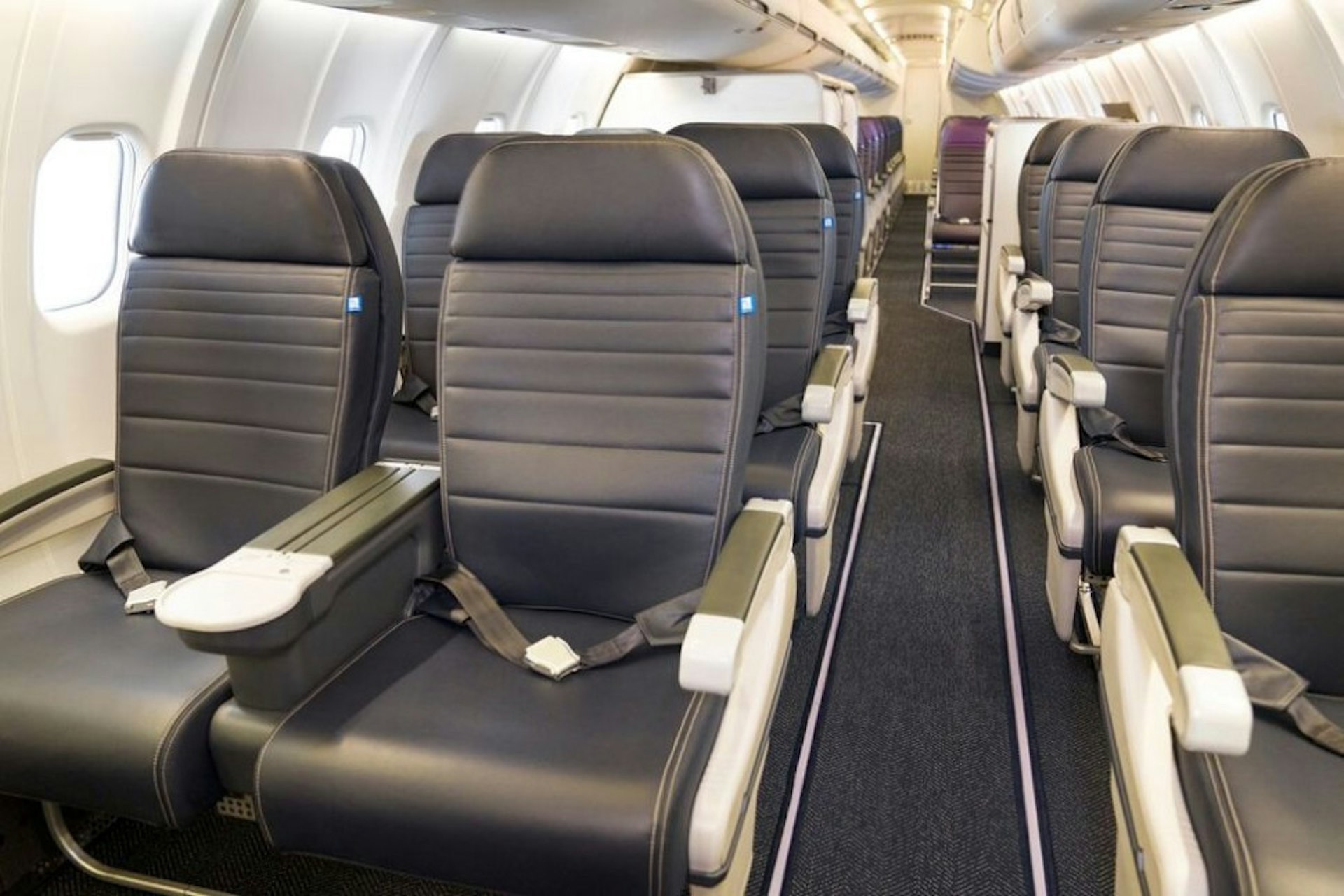 An empty United aircraft cabin