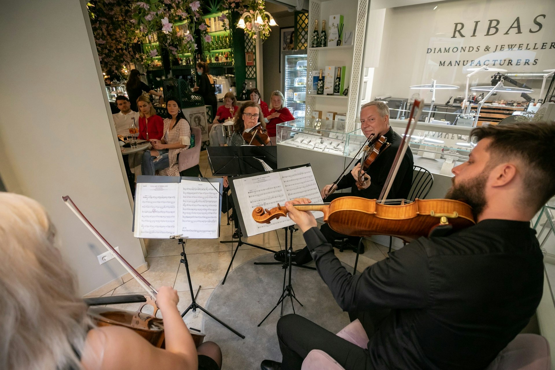 Musicians in Vilnius giving a performance to people