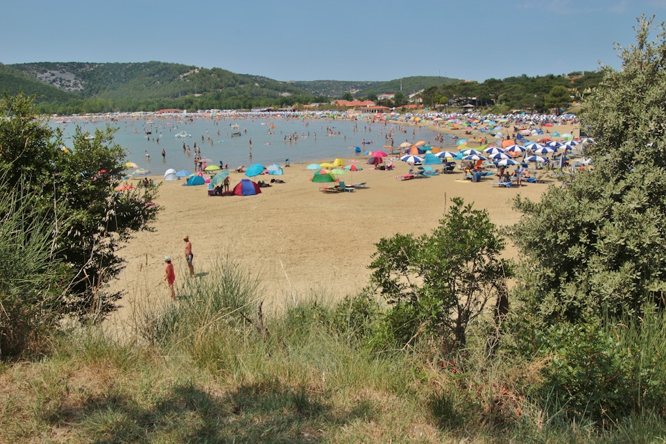 Rab island, Croatia - July 19, 2018: The Paradise beach in Lopar, Croatia. South-east Europe.