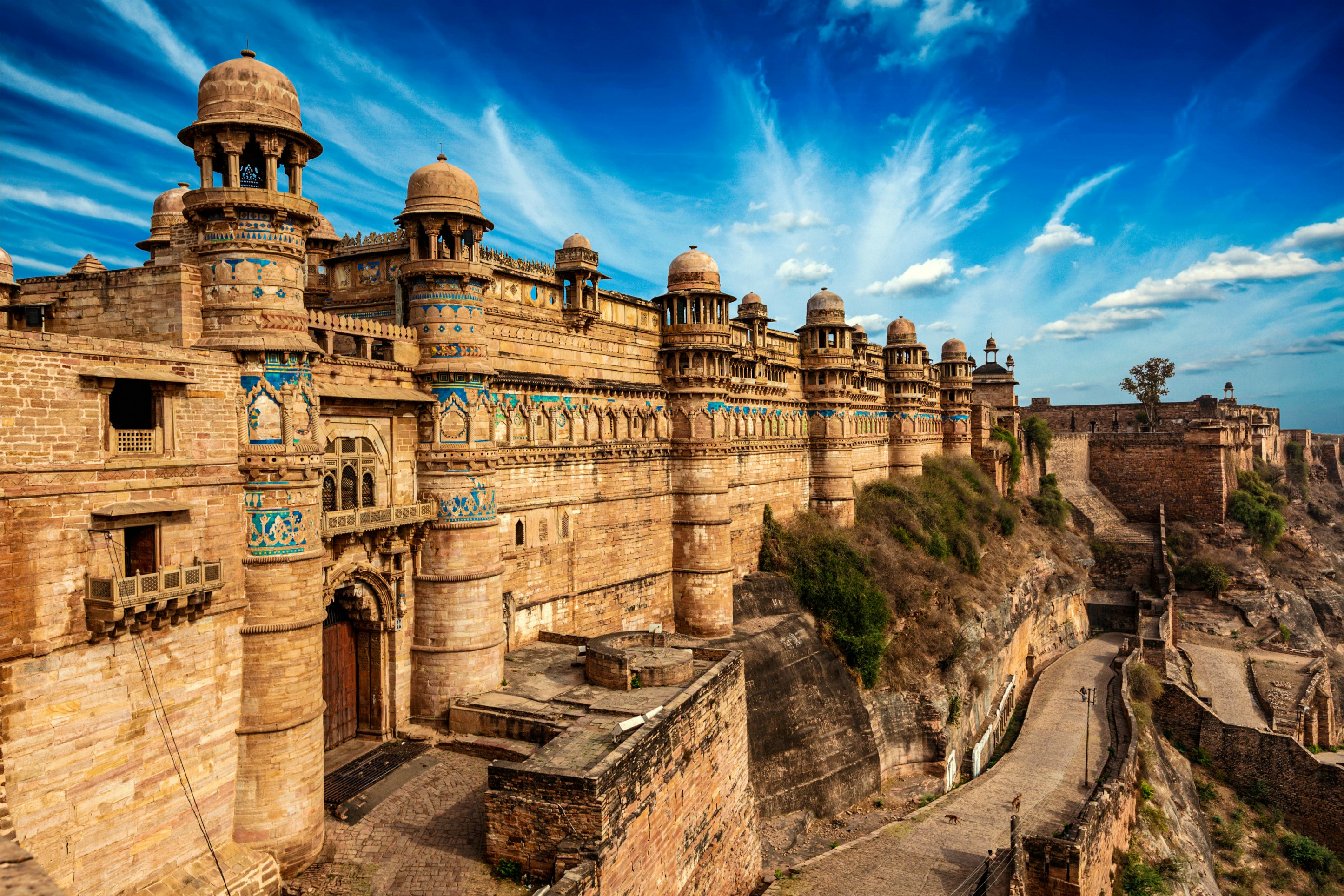 Famous indian landmark - Gwalior fort in daytime. Gwalior, Madhya Pradesh, India