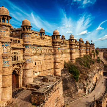 Famous indian landmark - Gwalior fort in daytime. Gwalior, Madhya Pradesh, India