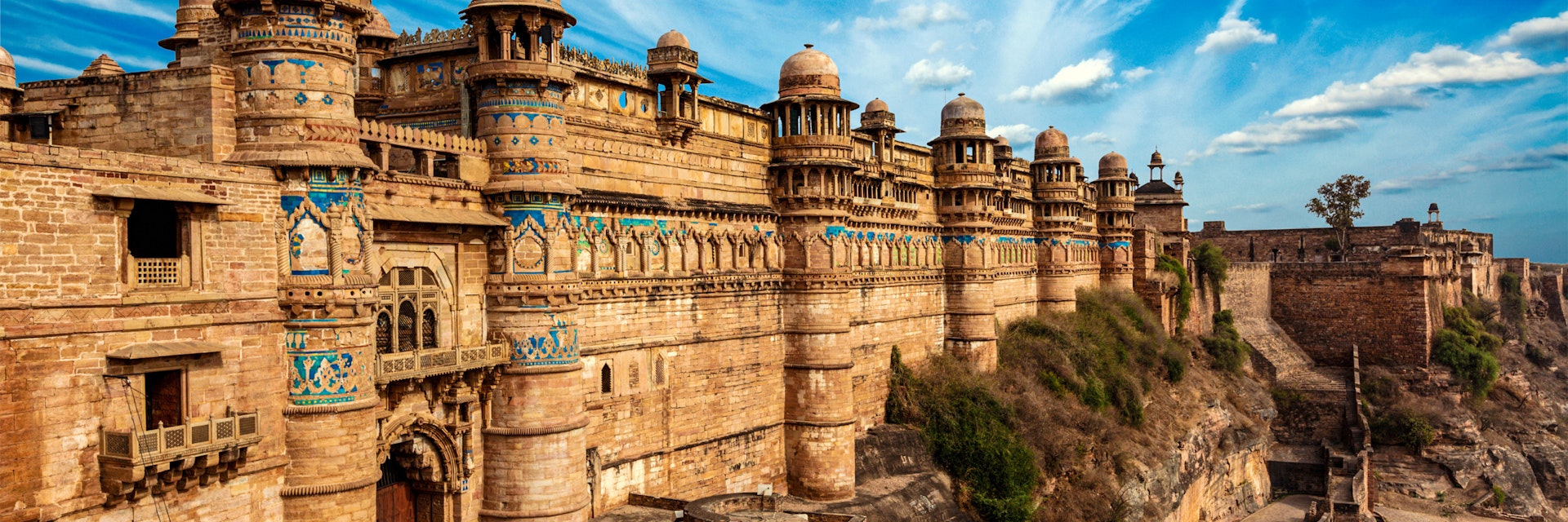 Famous indian landmark - Gwalior fort in daytime. Gwalior, Madhya Pradesh, India