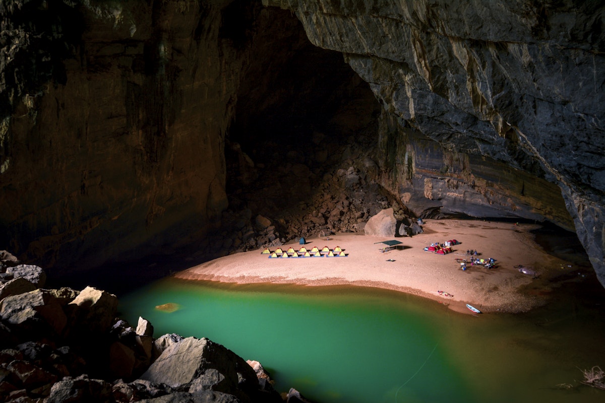 Inside the worlds 3rd largest cave that has its own camping site and beach