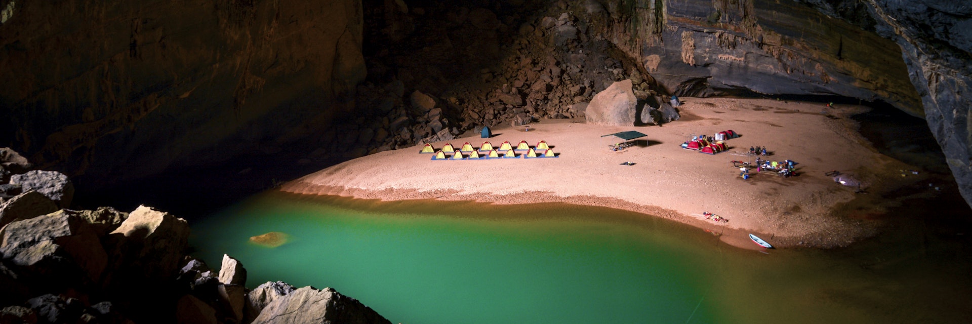 Inside the worlds 3rd largest cave that has its own camping site and beach