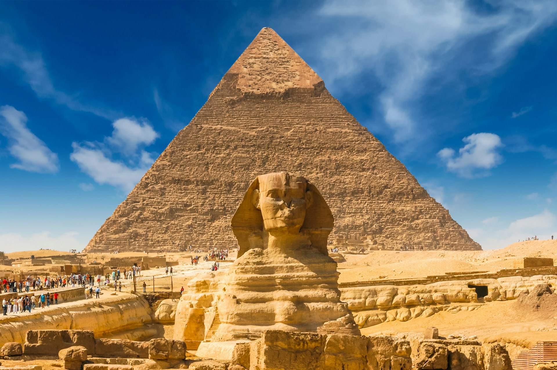 Great Sphinx of Giza with the Great Pyramid of Giza