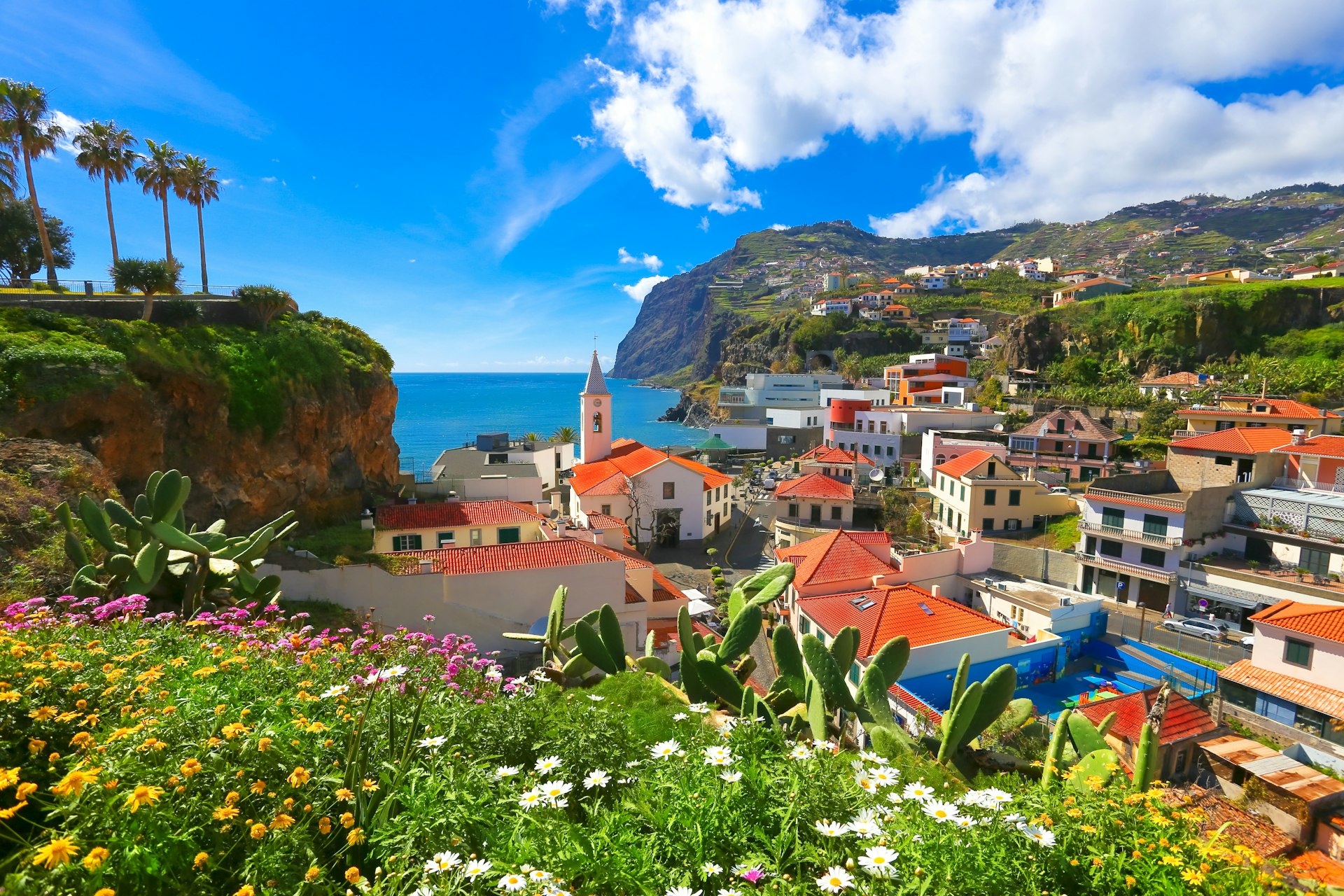 Panorama over the cityscape of Camara de Lobos in Madeira 