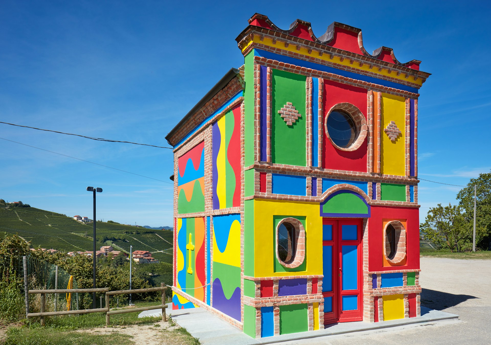 A picture of the colorful Barolo Chapel not too far away from the village