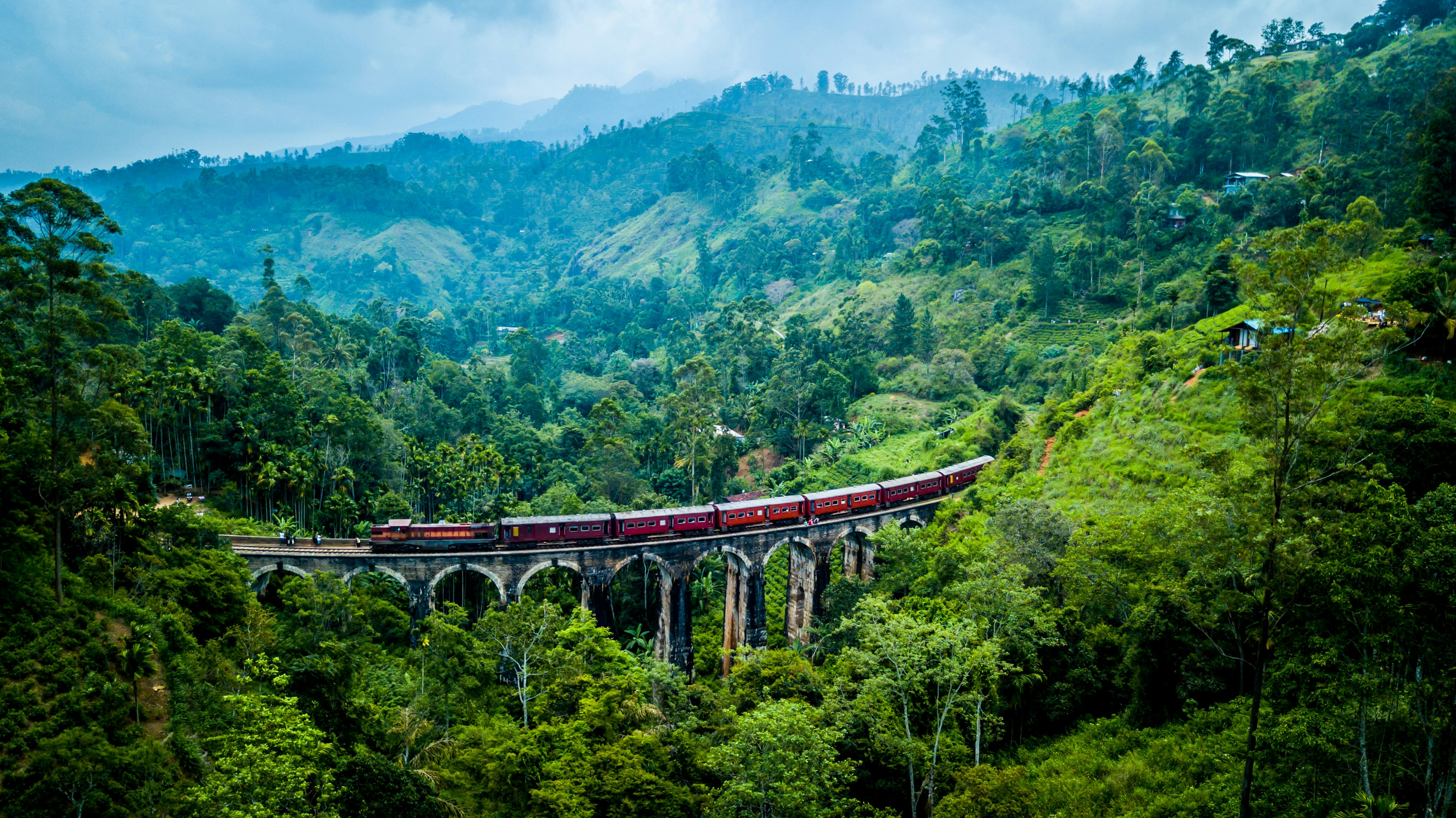 High-angle view of Nine Arches Bridge in Sri Lanka